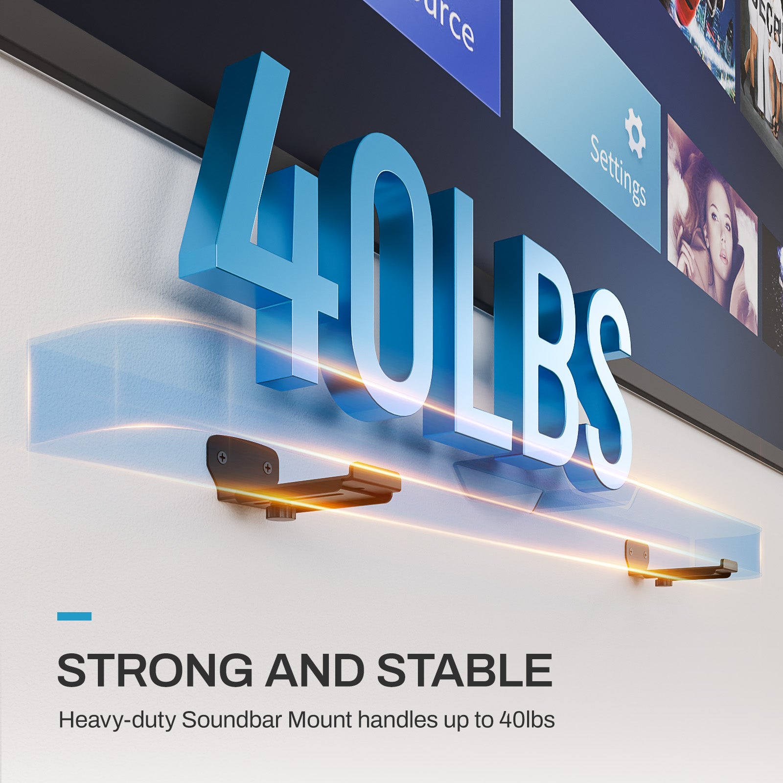 Soundbar Wall Mount Bracket with Anti-Scratch Foam Pads for Samsung, LG, Sony, Vizio, Bose, JBL and More Sound Bar Mounts Under TV,Depth Adjustable 4.1"-6.3",Hold up to 40 lbs