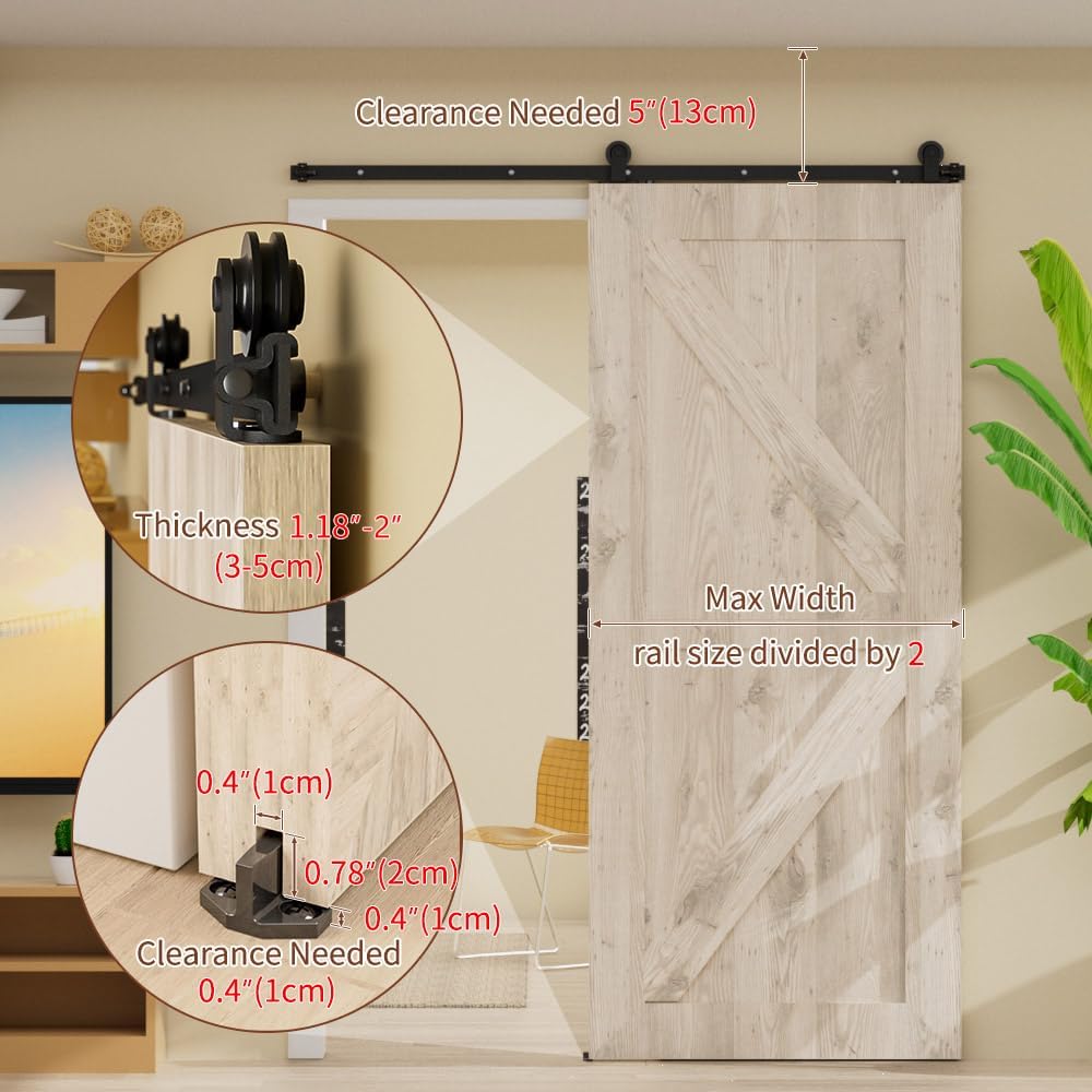 5FT Sliding Barn Door Hardware Kit, Sliding Door Track for 30" Wide Single Door, Barn Door Hardware, Smoothly and Silently, Easy to Install (T Shape)