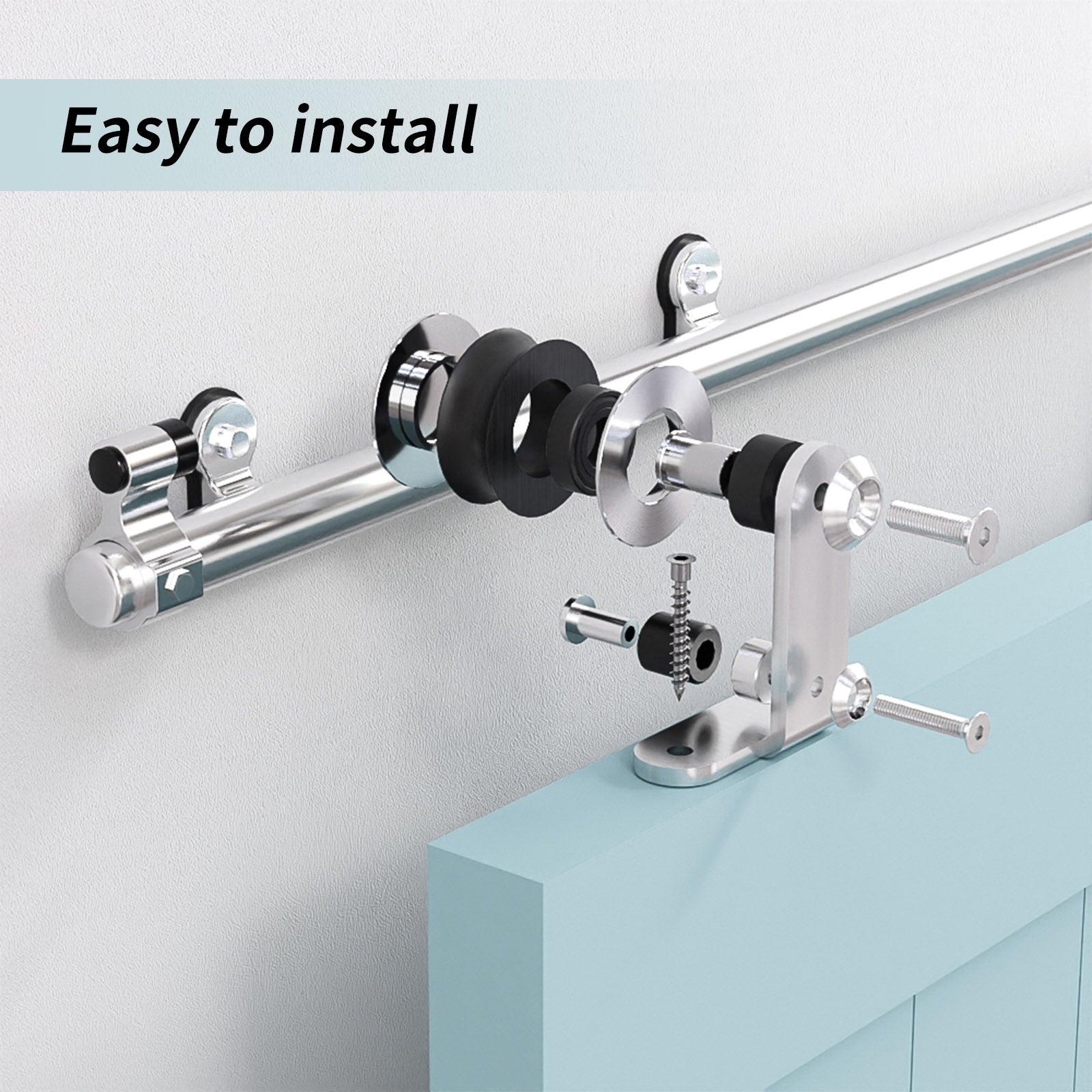 6FT Top Mount Sliding Barn Door Hardware Kit, Stainless Steel Barn Door Hardware Track and Kit, Heavy Duty Sturdy Barn Door Hardware Kit for Single Door(T Shaped)