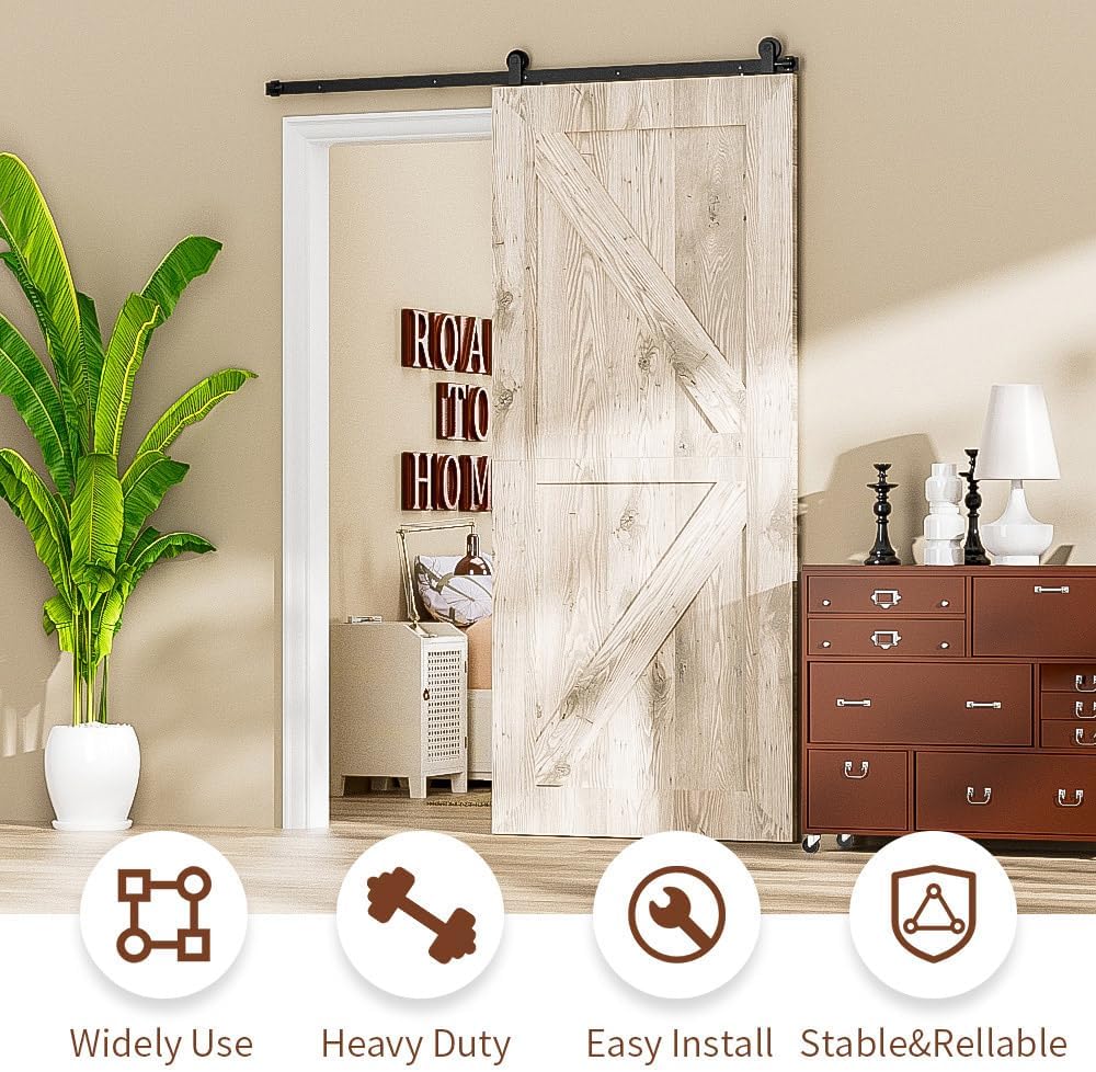 6FT Sliding Barn Door Hardware Kit, Sliding Door Track for 36" Wide Single Door, Barn Door Hardware, Smoothly and Silently, Easy to Install (T Shape)