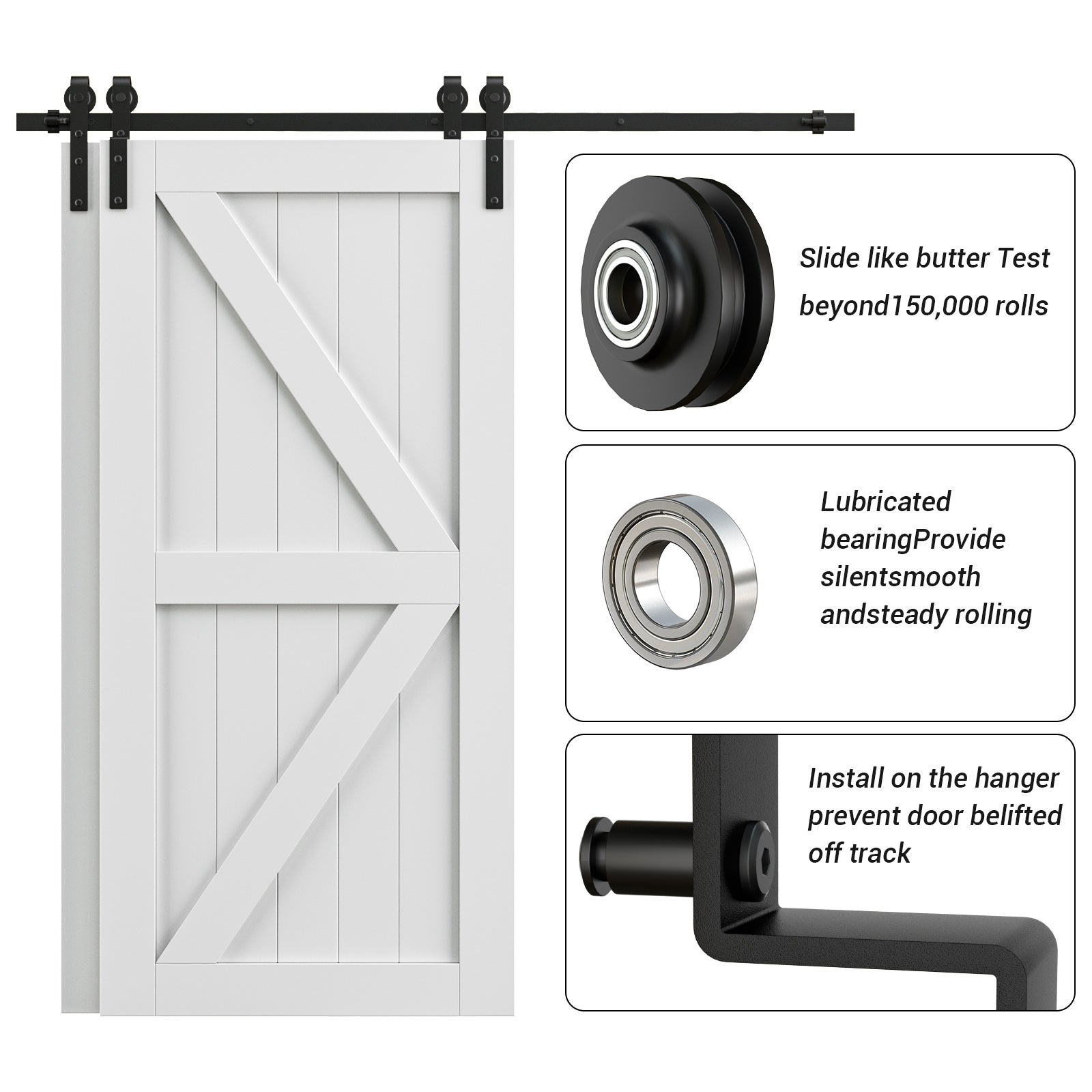 6FT Bypass Sliding Barn Door Hardware Kit, Combination Track Mode Sliding Door Hardware, Double Wooden Doors Use Single Track Bypass Barn Door Hardware Fit for Door Opening 70" (6 Feet)