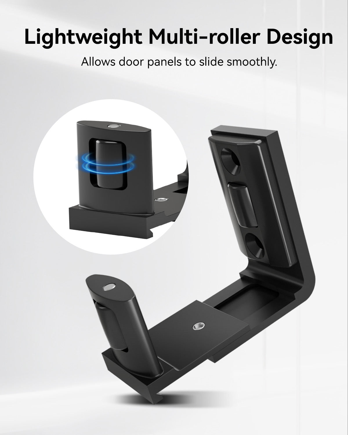 Sliding Barn Door Bottom Floor Guide, Adjustable U Shape Flexible Flush Design, Aluminum Alloy with Smooth Nylon Rollers, Wall Mounted