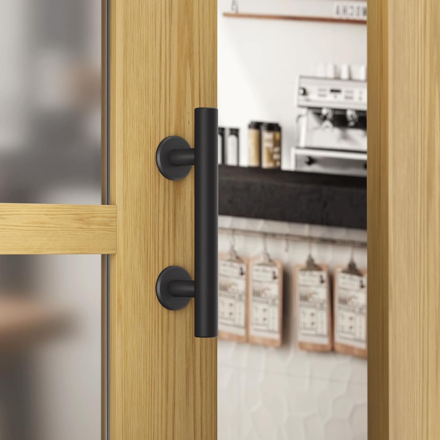 AONAYIOA 24CM Schiebetürgriff, Schiebetürtürgriff, für Scheunentür Holztür, Schranktür, Schwarz