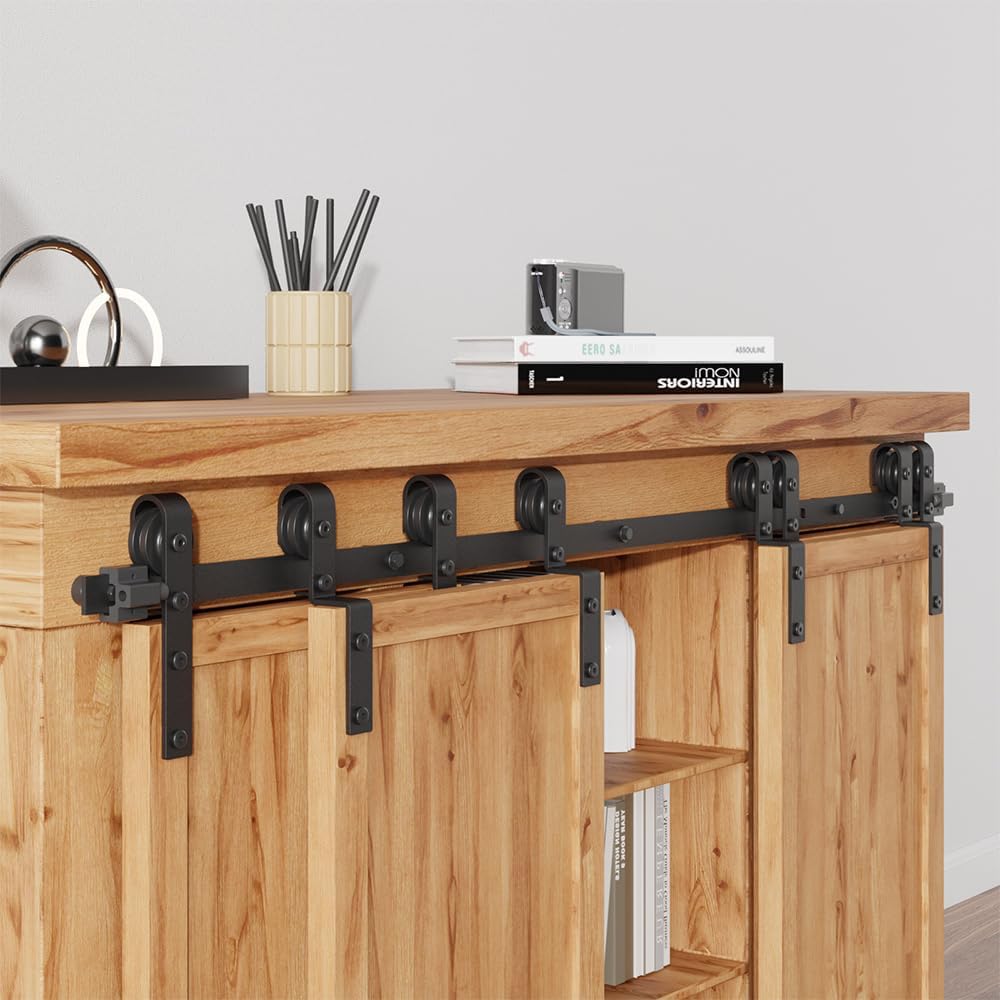 AONAYIOA 8FT/244CM Kabinett Mini Schiebetür Hardware-Kit, schiebetürbeschlag,schiebetür komplettset,Schiebegeräuschlos,für Eintürige TV-Ständer, Kleiner Kleiderschrank (Keine Schranktür)