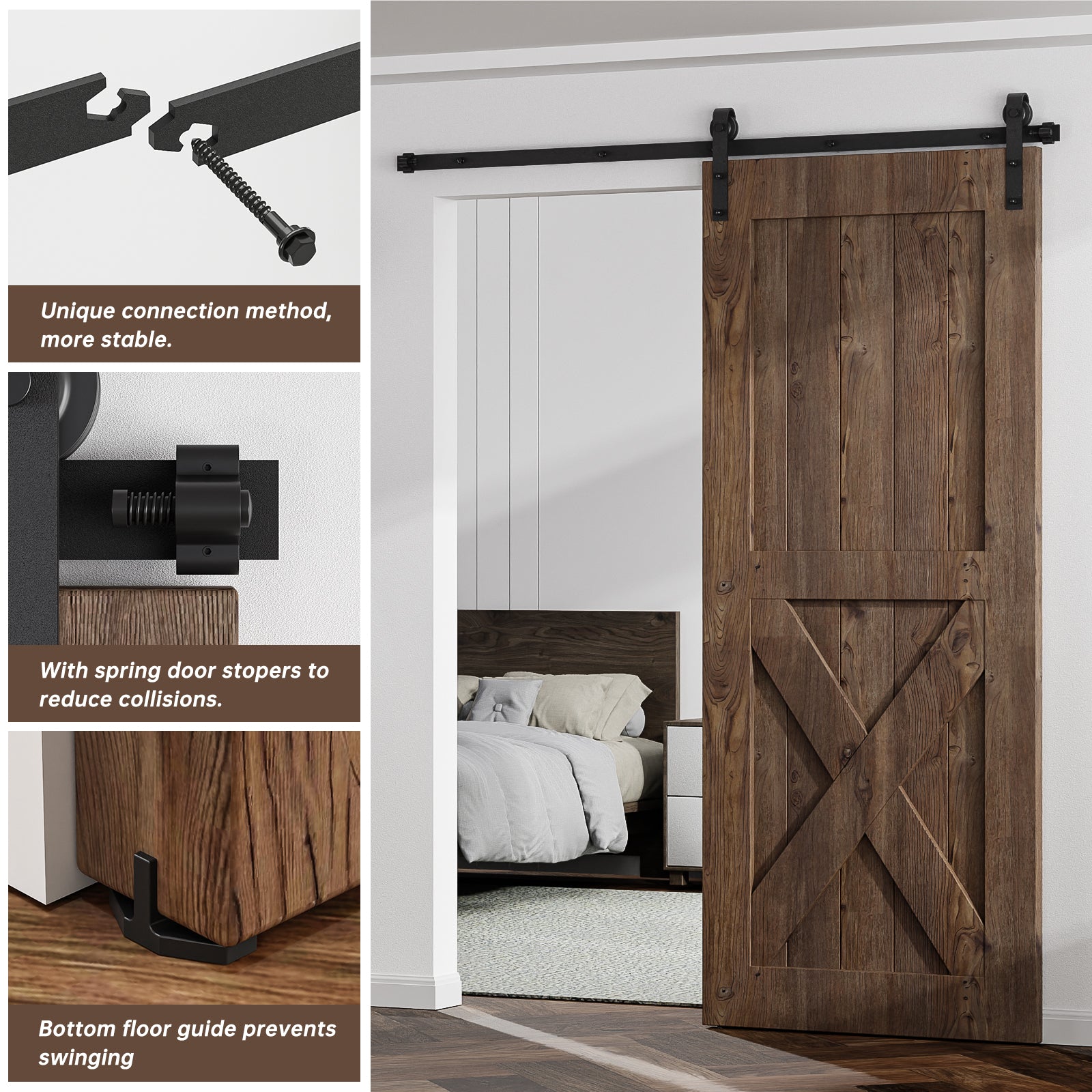 7FT Sliding Barn Door Hardware Kit for Single Door, Sliding Door Track, Easy to Install, Smoothly and Quietly, Fit 1.18-1.96" Thicknesses Fit 42" Wide Door (J Shape Hanger)