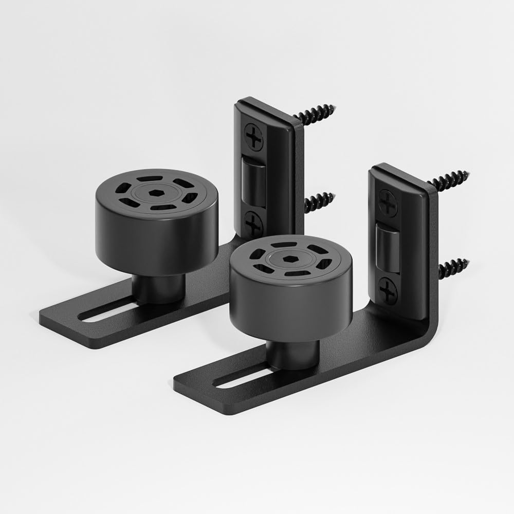 2PCS AONAYIOA Adjustable Roller Sliding Barn Door Bottom Floor Guide, Wall Mounted Barn Floor Guide, with Flush Flat Bottom, Fit All Size(Black)