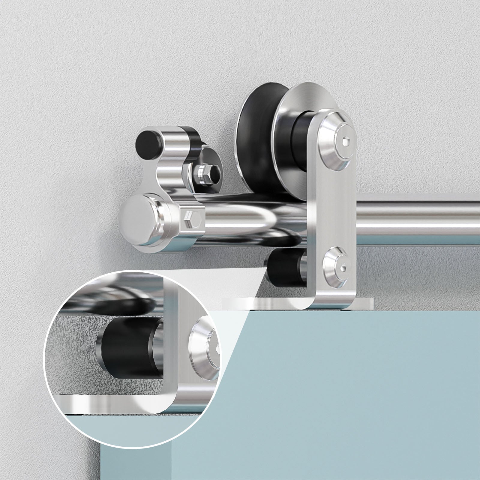 8FT Top Mount Sliding Barn Door Hardware Kit, Stainless Steel Barn Door Hardware Track and Kit, Heavy Duty Sturdy Barn Door Hardware Kit for Single Door(T Shaped)