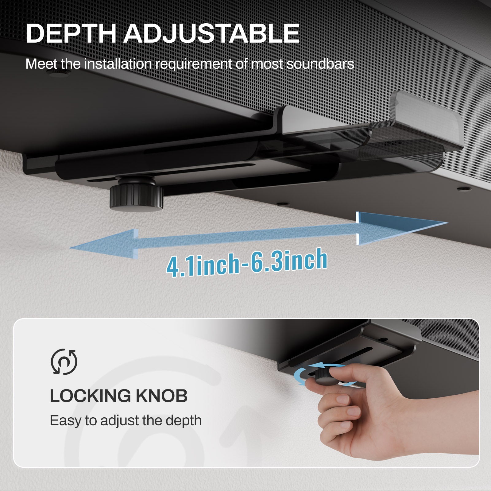 Soundbar Wall Mount Bracket with Anti-Scratch Foam Pads for Samsung, LG, Sony, Vizio, Bose, JBL and More Sound Bar Mounts Under TV,Depth Adjustable 4.1"-6.3",Hold up to 40 lbs