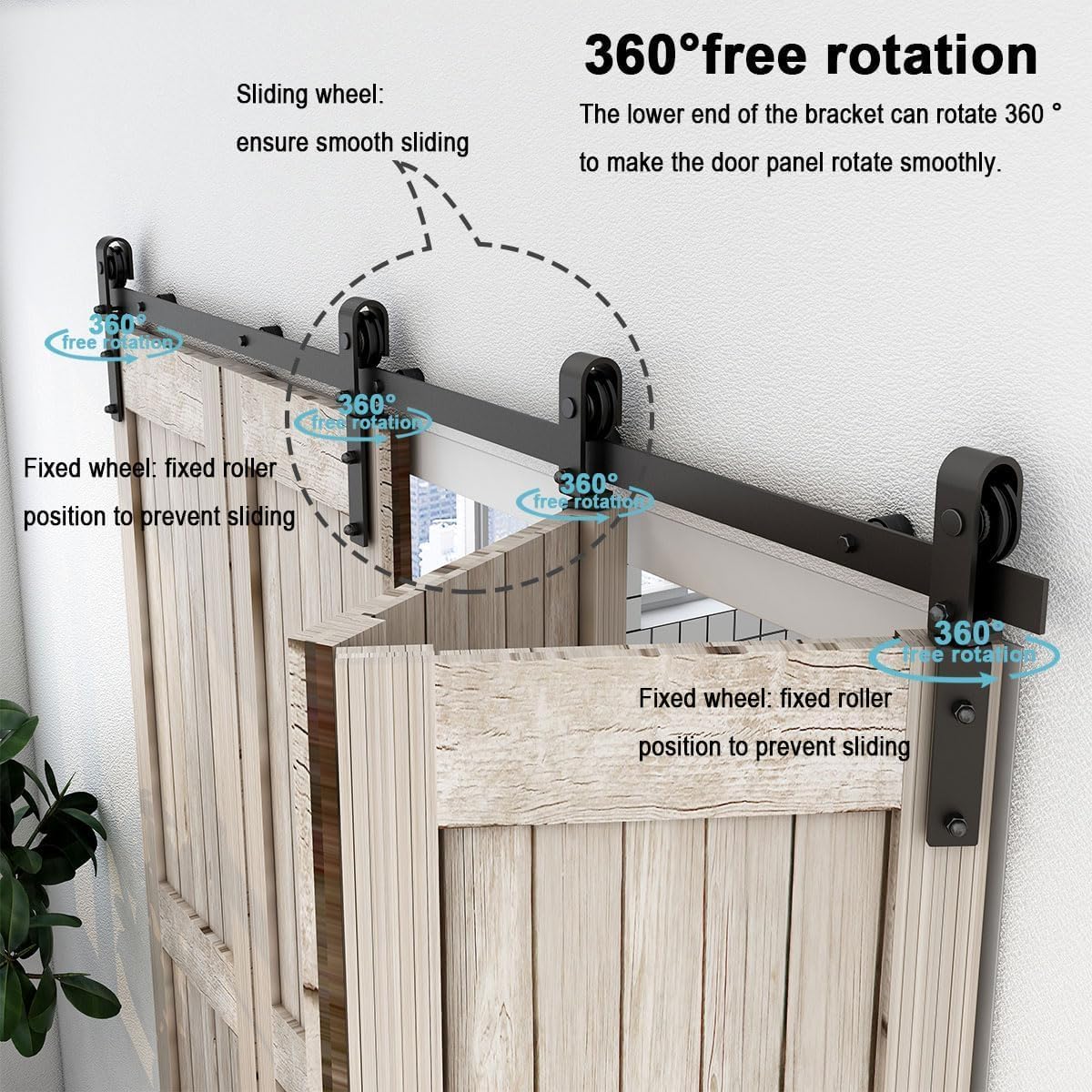 60"/5FT Bi-Folding Sliding Barn Door Hardware Kit for 4 Doors, Bi Fold Barn Door Hardware Fit Door Opening Width 56",Smoothly and Quietly,Easy to Install,No Door Panel (J Shape Hanger)