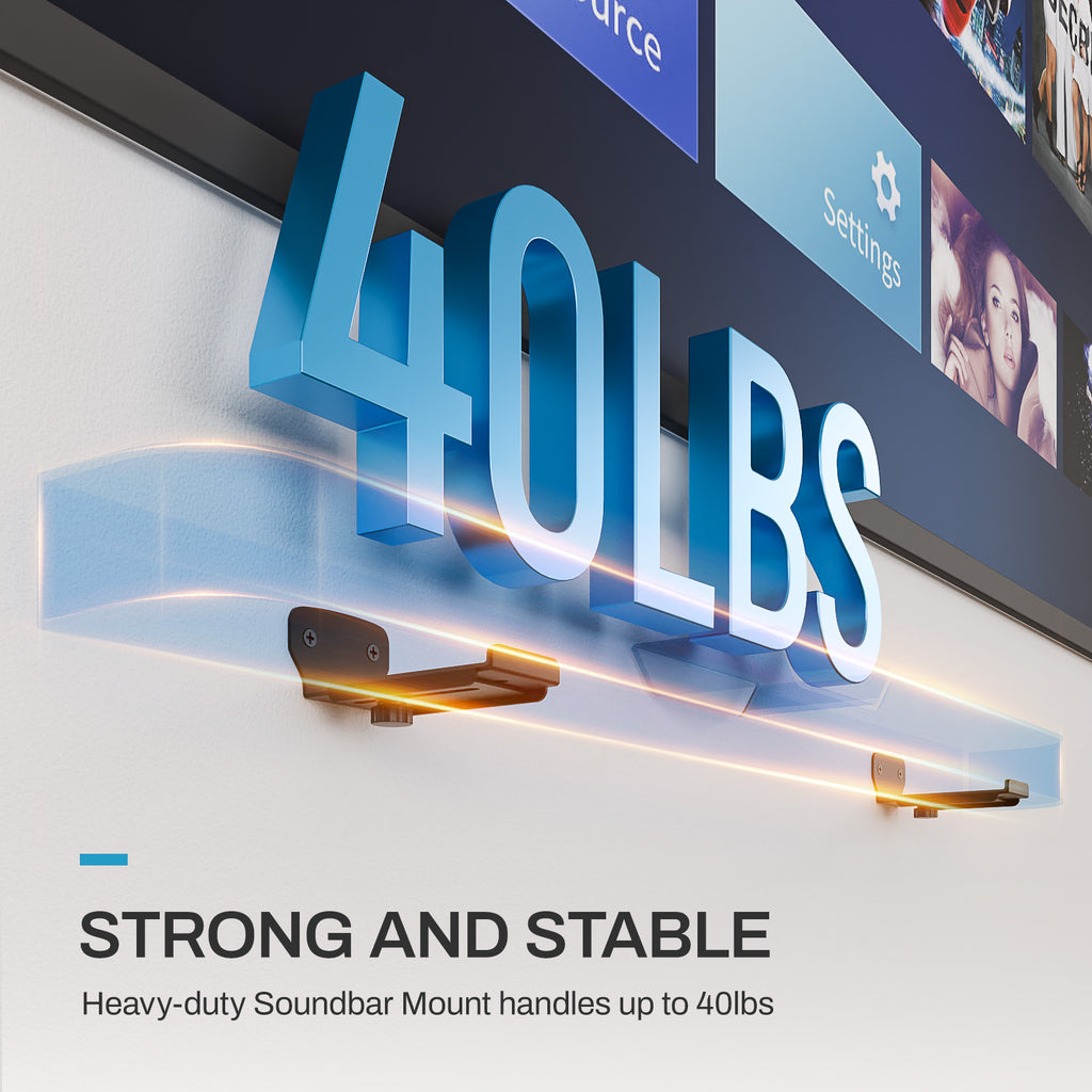 Soundbar Wall Mount Bracket with Anti-Scratch Foam Pads for Samsung, LG, Sony, Vizio, Bose, JBL and More Sound Bar Mounts Under TV,Depth Adjustable 4.1"-6.3",Hold up to 40 lbs