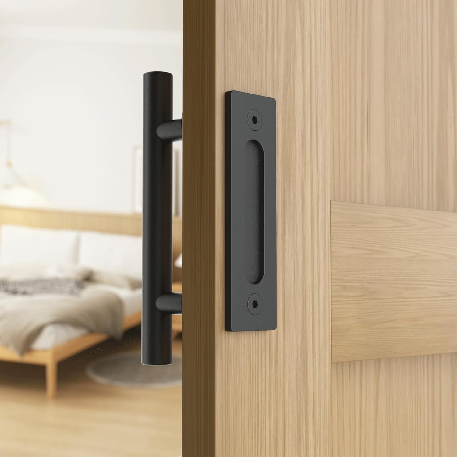 AONAYIOA 24CM Schiebetürgriff, Schiebetürtürgriff, für Scheunentür Holztür, Schranktür, Schwarz