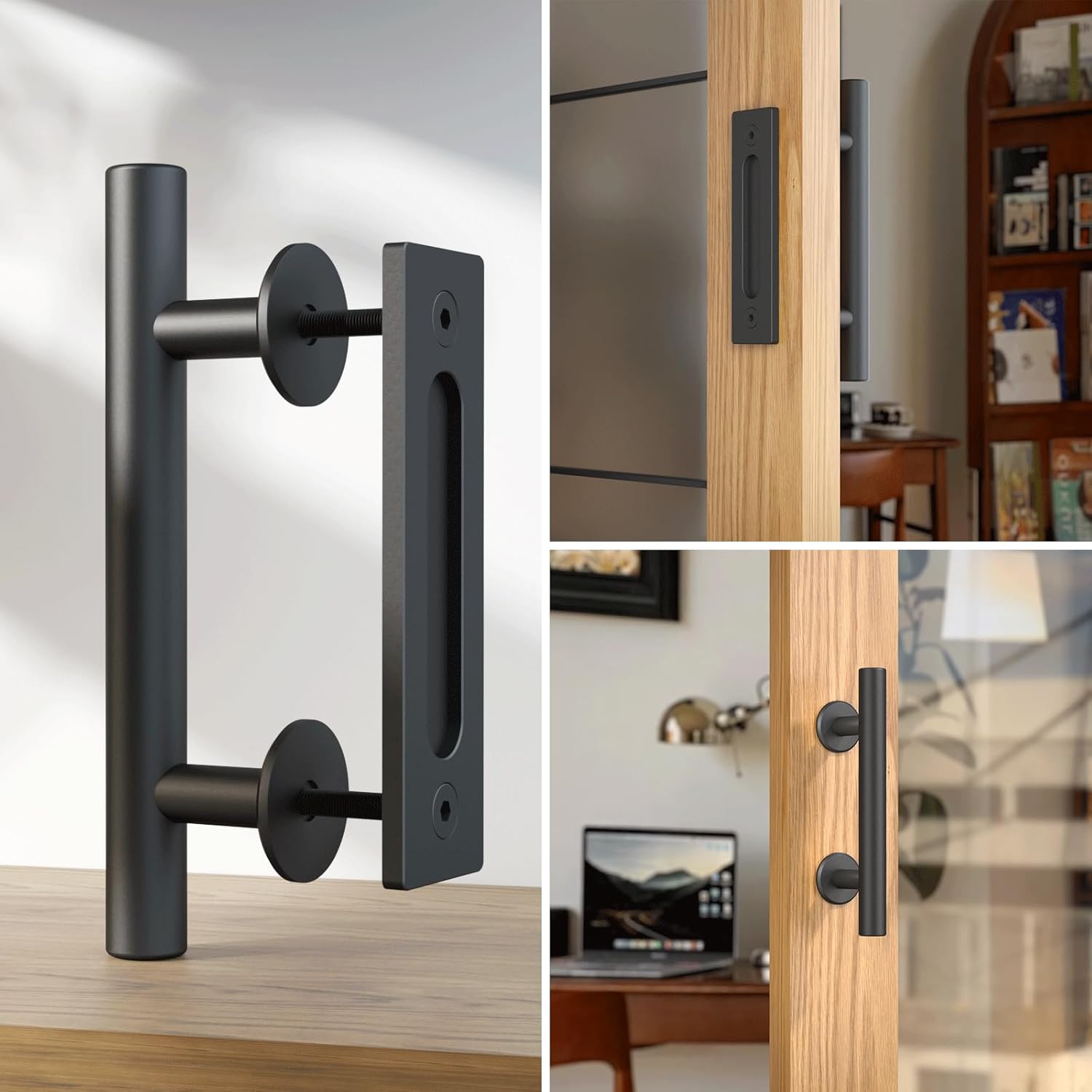 AONAYIOA 24CM Schiebetürgriff, Schiebetürtürgriff, für Scheunentür Holztür, Schranktür, Schwarz