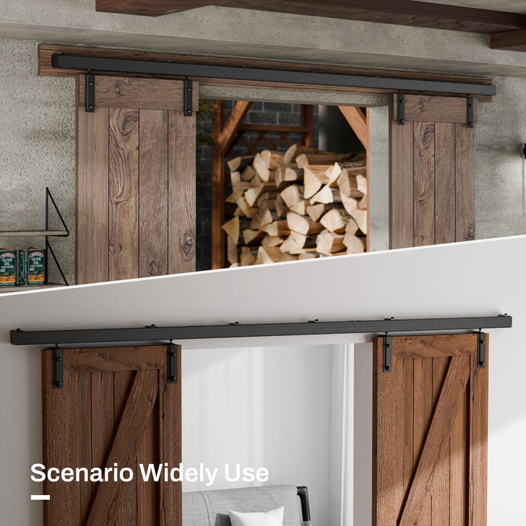 Double Barn Door Hardware Kit Box Rail, Exterior Barn Door Hardware Kit Wall Mount, Heavy Duty Aluminium Alloy Track (No Panel)