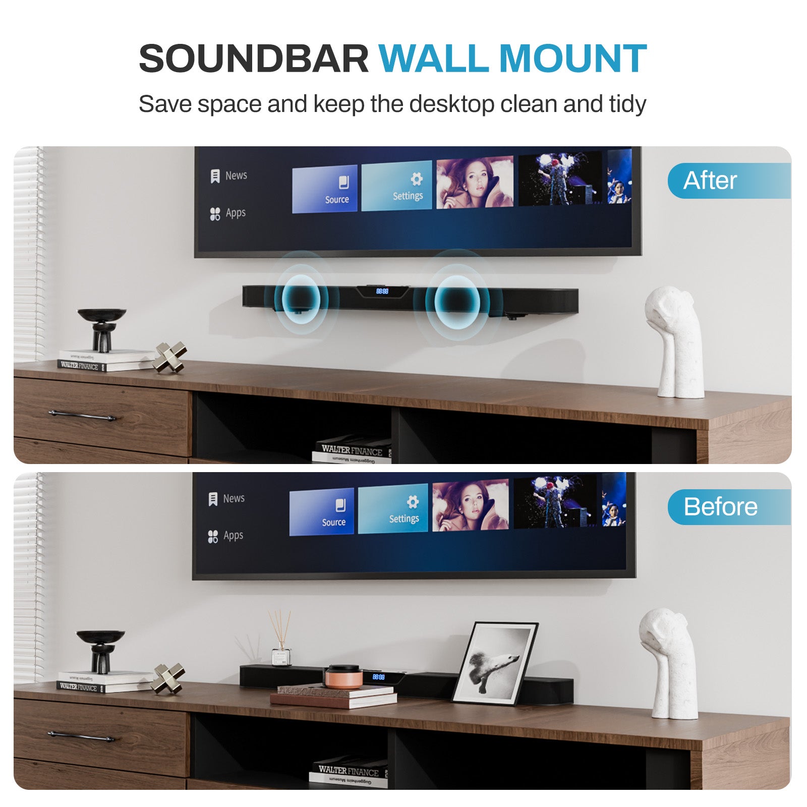 Soundbar Wall Mount Bracket with Anti-Scratch Foam Pads for Samsung, LG, Sony, Vizio, Bose, JBL and More Sound Bar Mounts Under TV,Depth Adjustable 4.1"-6.3",Hold up to 40 lbs