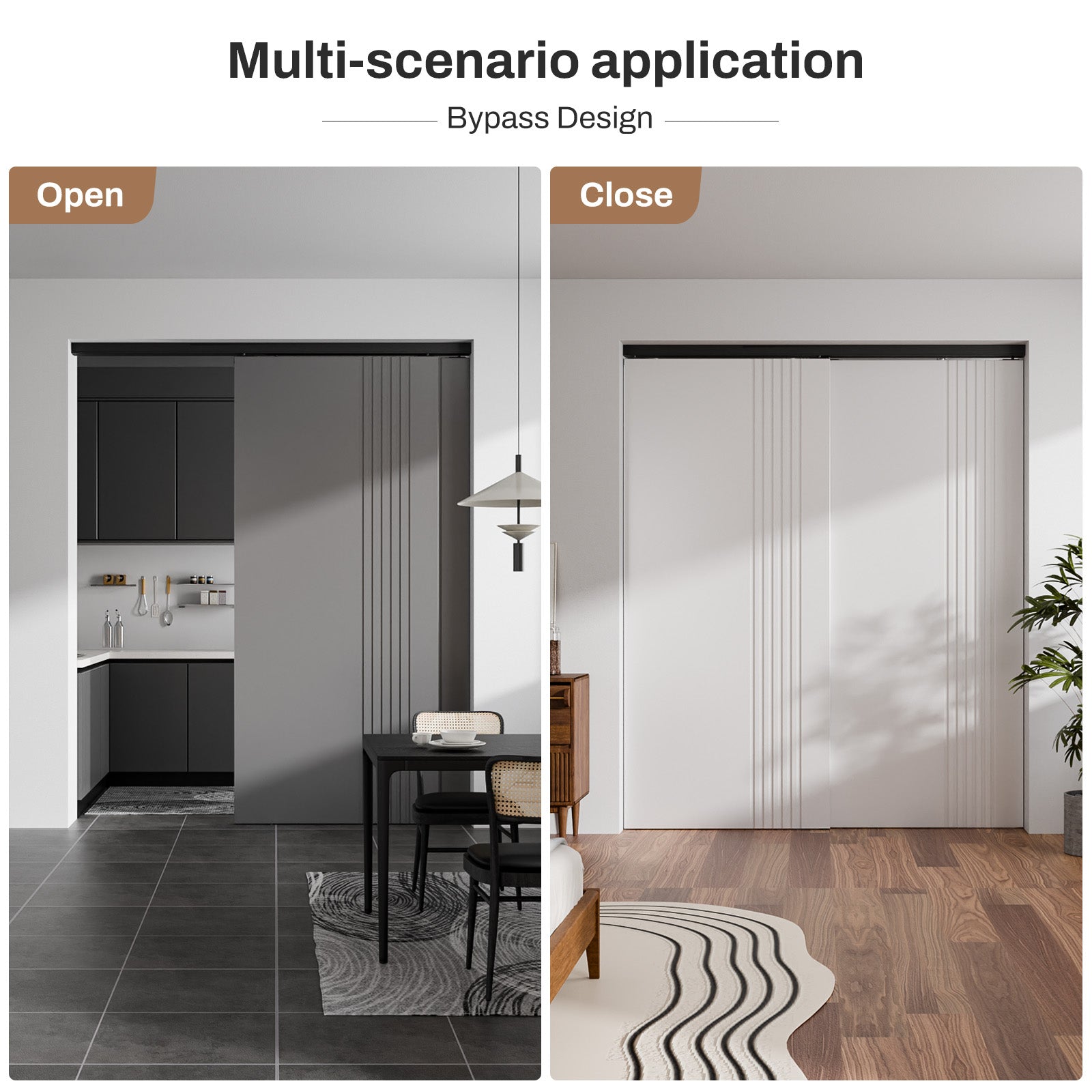 Bypass Sliding Closet Door Hardware Track, Heavy Duty Aluminum Closet Door Hardware Bypass Door Hardware, Soft Close Barn Door Hardware Kit (No Door)