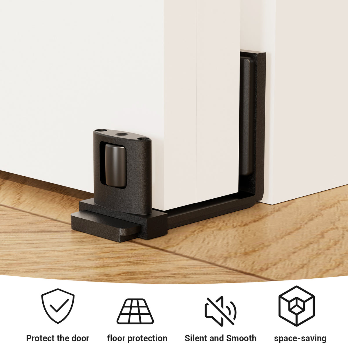 6.6FT/200CM Sliding Barn Door Hardware Kit with Adjustable Floor Guide Heavy and Sturdy Track Suitable For Single Door With Width of 100CM，Smoothly and Quietly,Easy to Install(Door not Included)