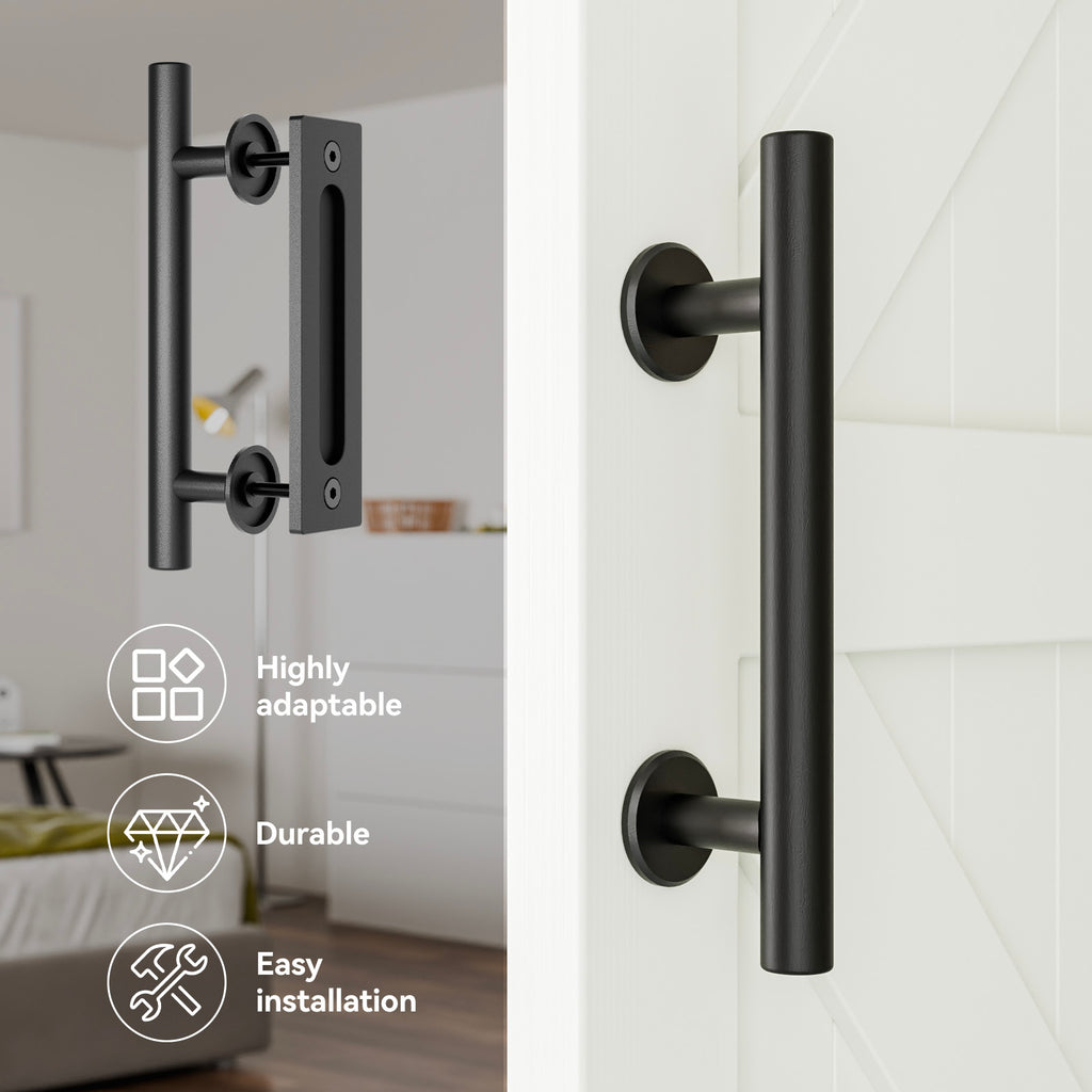 2PCS 30CM Sliding Barn Door Handle Two-Side Design,Matt Black
