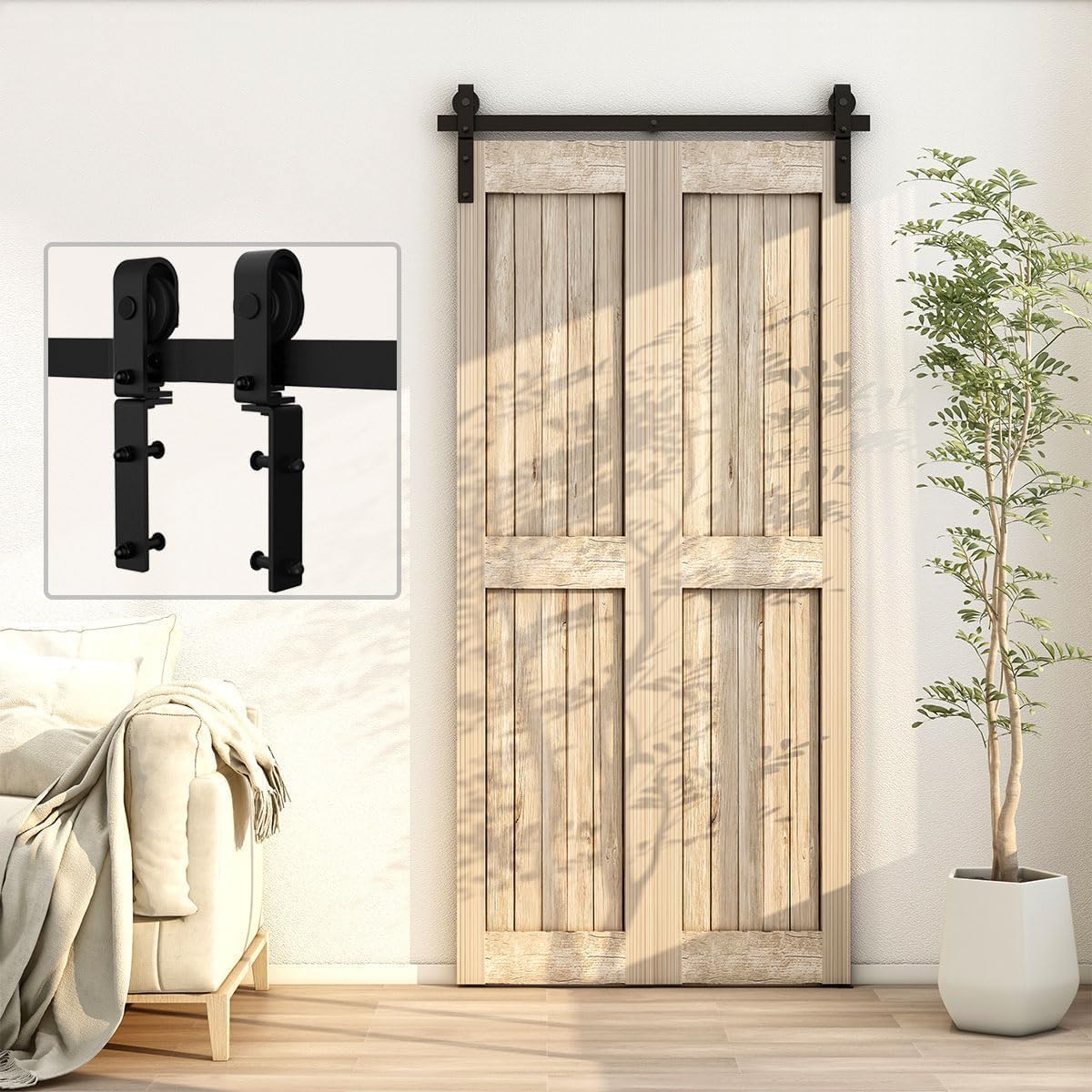 72"/6FT Bi-Folding Sliding Barn Door Hardware Kit for 4 Doors, Bi Fold Barn Door Hardware Fit Door Opening Width 68",Smoothly and Quietly,Easy to Install,No Door Panel (J Shape Hanger)