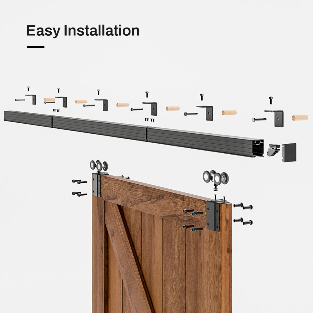 Box Rail Hardware Heavy Duty Sliding Barn Door Track, Aluminium Alloy Wall Mount Kit for Single Door, Smoothly and Quietly Easy to Install (No Door)