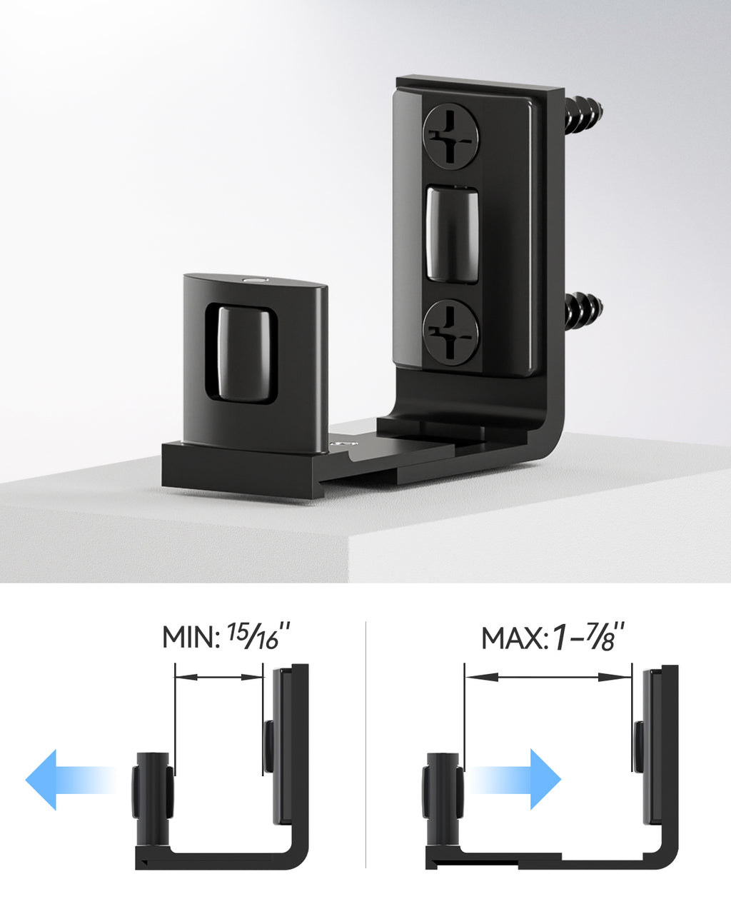 Sliding Barn Door Bottom Floor Guide, Adjustable U Shape Flexible Flush Design, Aluminum Alloy with Smooth Nylon Rollers, Wall Mounted