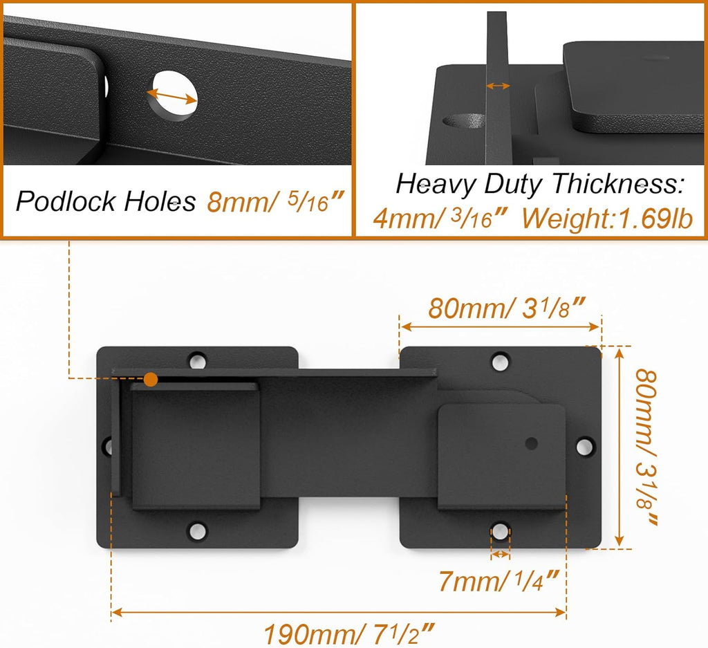 7.5" Flip Gate Latch Lock with Padlock Hole 1Pack, 4mm Heavy Duty Carbon Steel Adjustable Latch for Sliding Doors, Outdoor Gates, Wooden Fences, Barn Door, Shed, Vinyl Fence, Garage, Yard