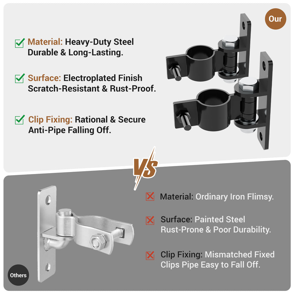 Farm Gate Hinges Heavy Duty, Fits 1-3/8'' Outer Diameter Pipes/Posts, Wall Mount Fence Hinges for Outdoor Gates, Carbon Steel Electroplating Surface Finishing (2 Pack)