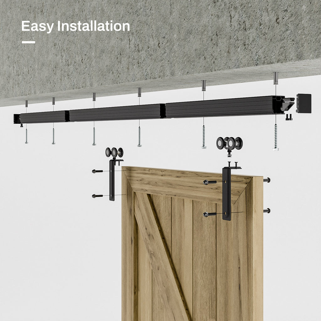Ceiling Mount Box Rail Barn Door Hardware Heavy Duty Sliding Track, Aluminium Alloy Kit for Double Door (No Panel)