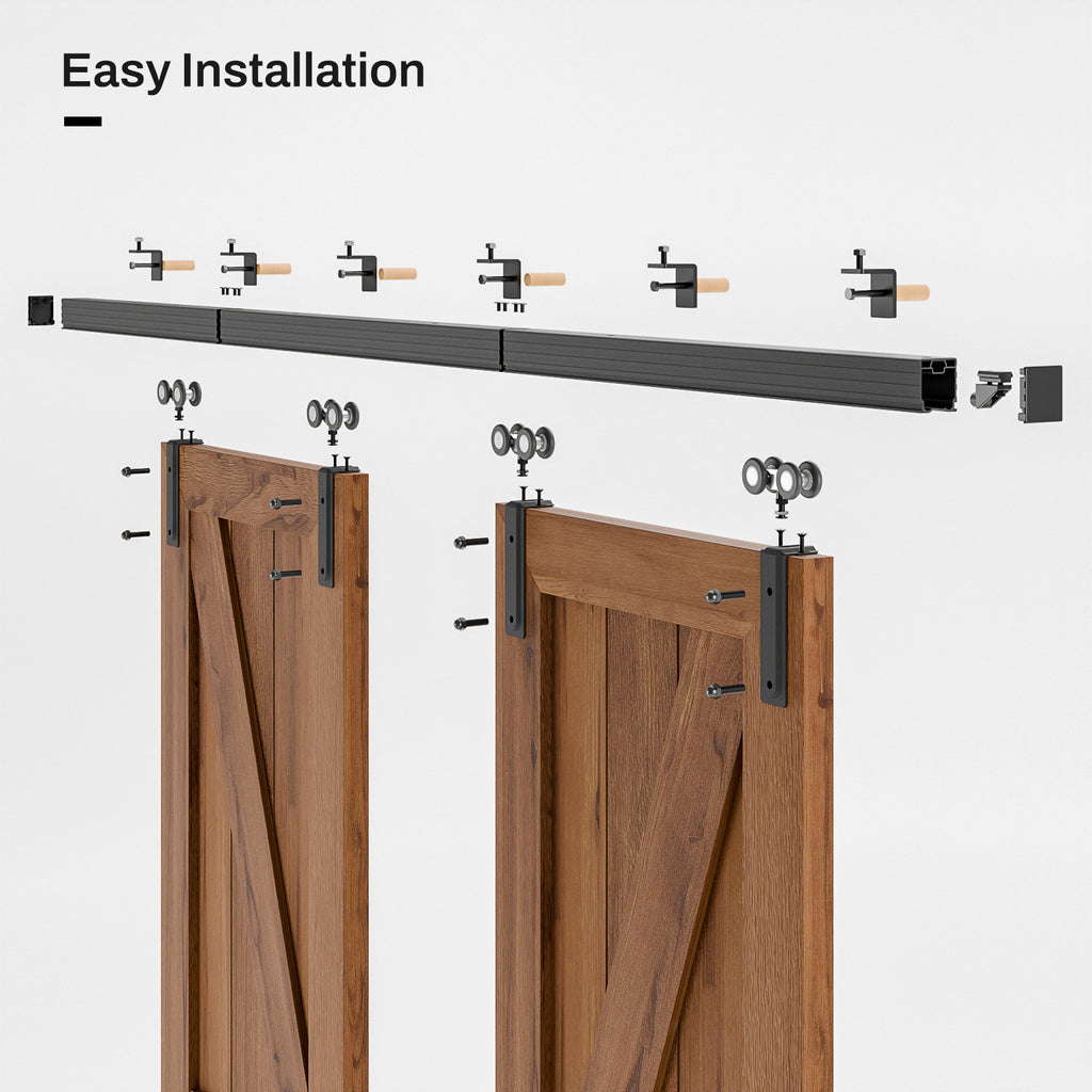 Double Barn Door Hardware Kit Box Rail, Exterior Barn Door Hardware Kit Wall Mount, Heavy Duty Aluminium Alloy Track (No Panel)