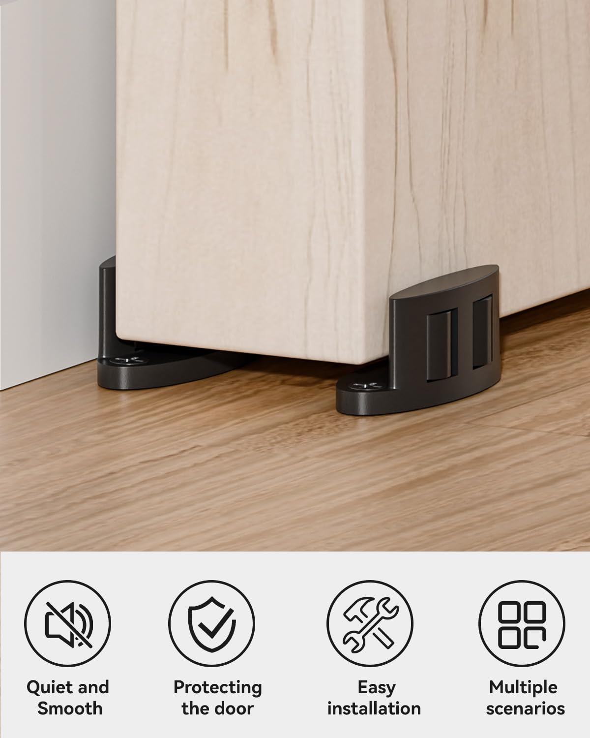 Sliding Barn Door Bottom Floor Guide, Compact Double-Sided Roller Design, Aluminum Alloy with Smooth Nylon Rollers, Floor Mounted