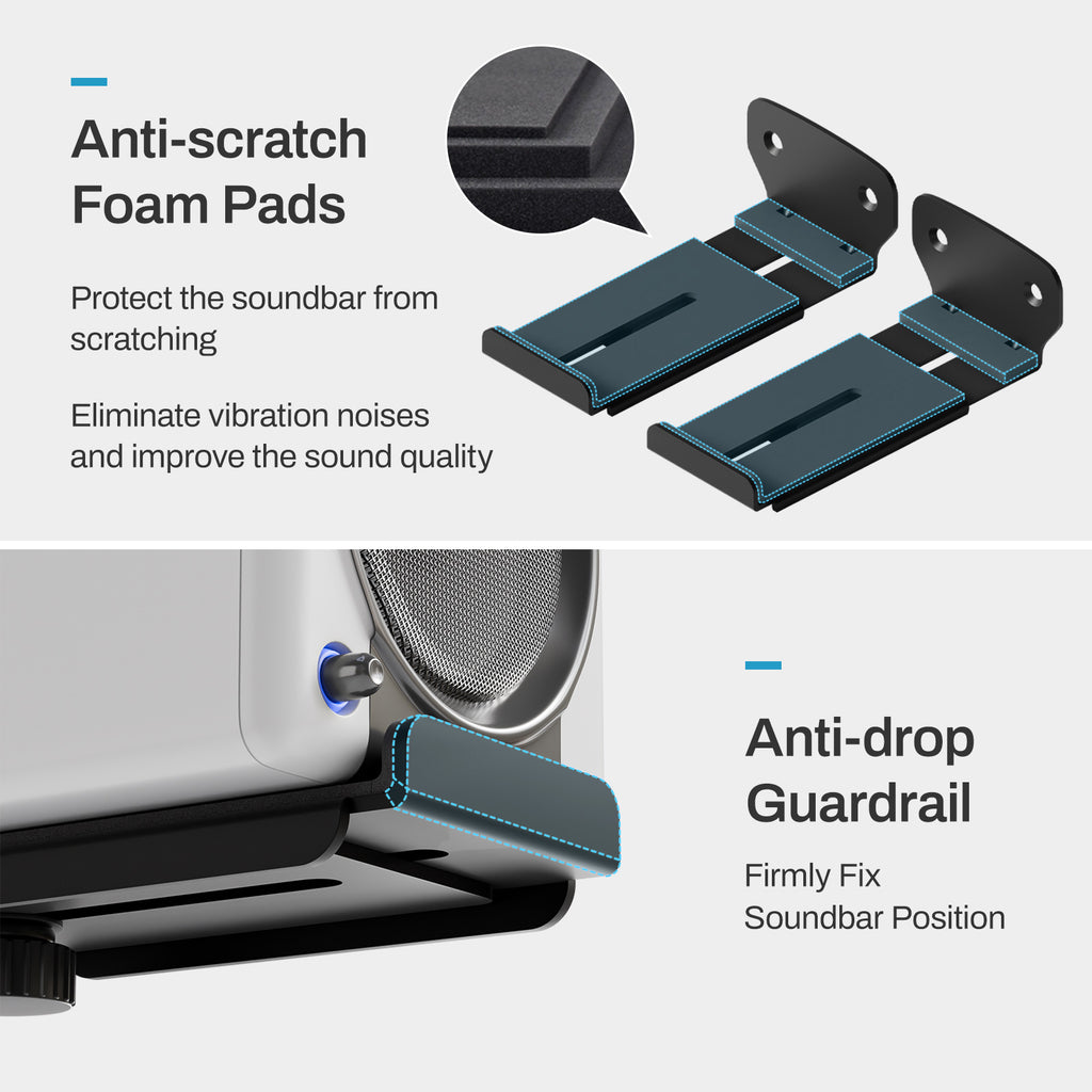 Soundbar Wall Mount Bracket with Anti-Scratch Foam Pads for Samsung, LG, Sony, Vizio, Bose, JBL and More Sound Bar Mounts Under TV,Depth Adjustable 4.1"-6.3",Hold up to 40 lbs
