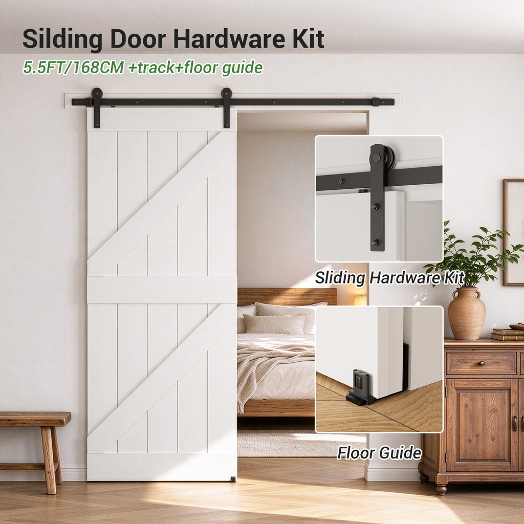 6.6FT/200CM Sliding Barn Door Hardware Kit with Adjustable Floor Guide Heavy and Sturdy Track Suitable For Single Door With Width of 100CM，Smoothly and Quietly,Easy to Install(Door not Included)