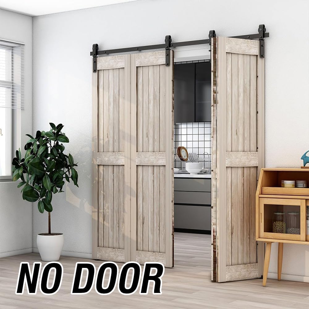 96"/8FT Bi-Folding Sliding Barn Door Hardware Kit for 4 Doors, Bi Fold Barn Door Hardware Fit Door Opening Width 92",Smoothly and Quietly,Easy to Install,No Door Panel (J Shape Hanger)