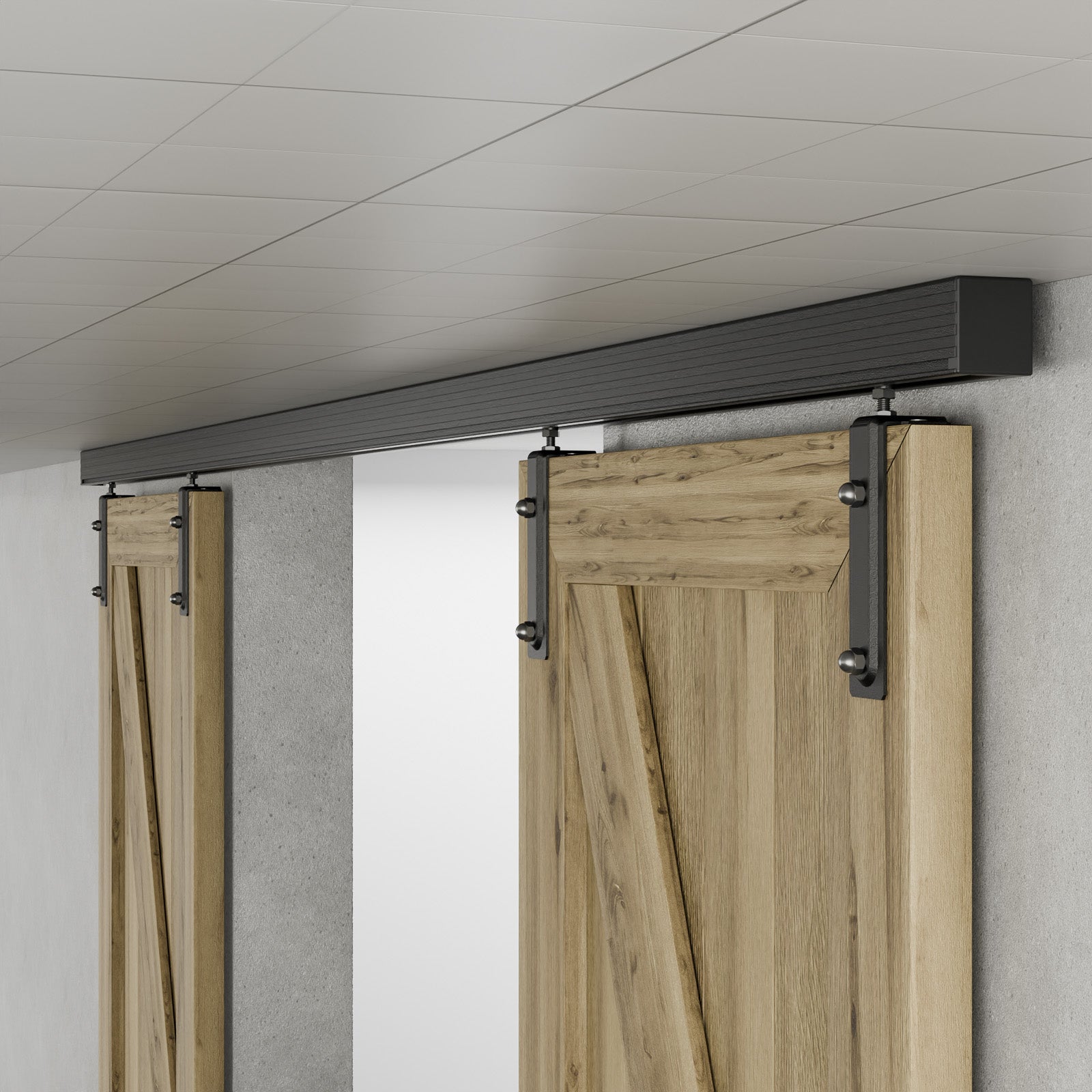 Ceiling Mount Box Rail Barn Door Hardware Heavy Duty Sliding Track, Aluminium Alloy Kit for Double Door (No Panel)
