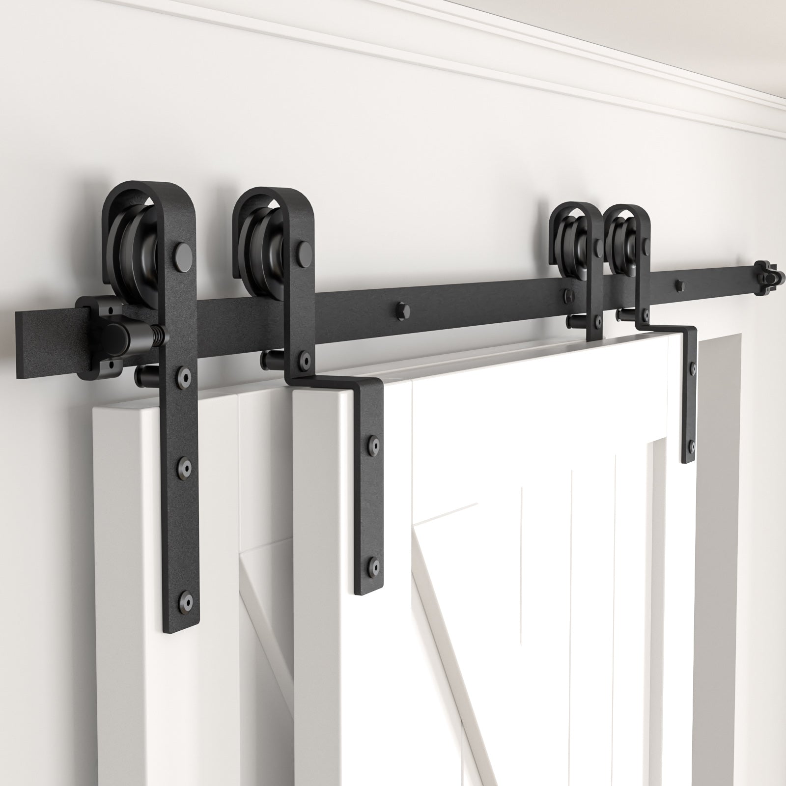 AONAYIOA 8 FT Bypass Sliding Barn Door Hardware Kit, Combination Track Mode Sliding Door Hardware, Double Wooden Doors Use Single Track Bypass Barn Door Hardware Fit for Door Opening 92" (8 Feet)