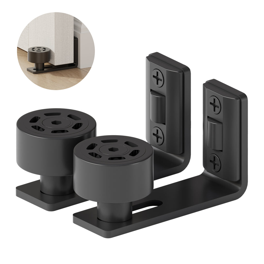 2PCS AONAYIOA Adjustable Roller Sliding Barn Door Bottom Floor Guide, Wall Mounted Barn Floor Guide, with Flush Flat Bottom, Fit All Size(Black)