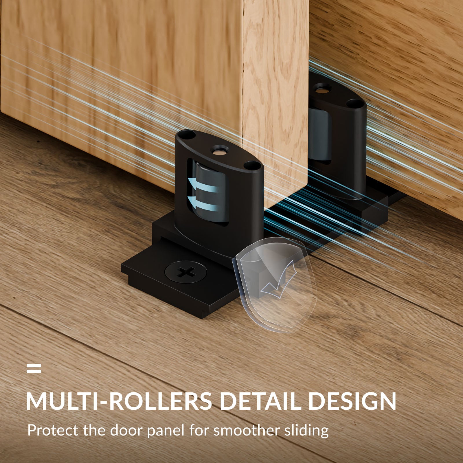 Siding Closet Door Floor Guide,Update Adjustable 3-Roller Design for Bypass Door Floor Guide,Sliding Door Bottom Guide,Easy Install, Black