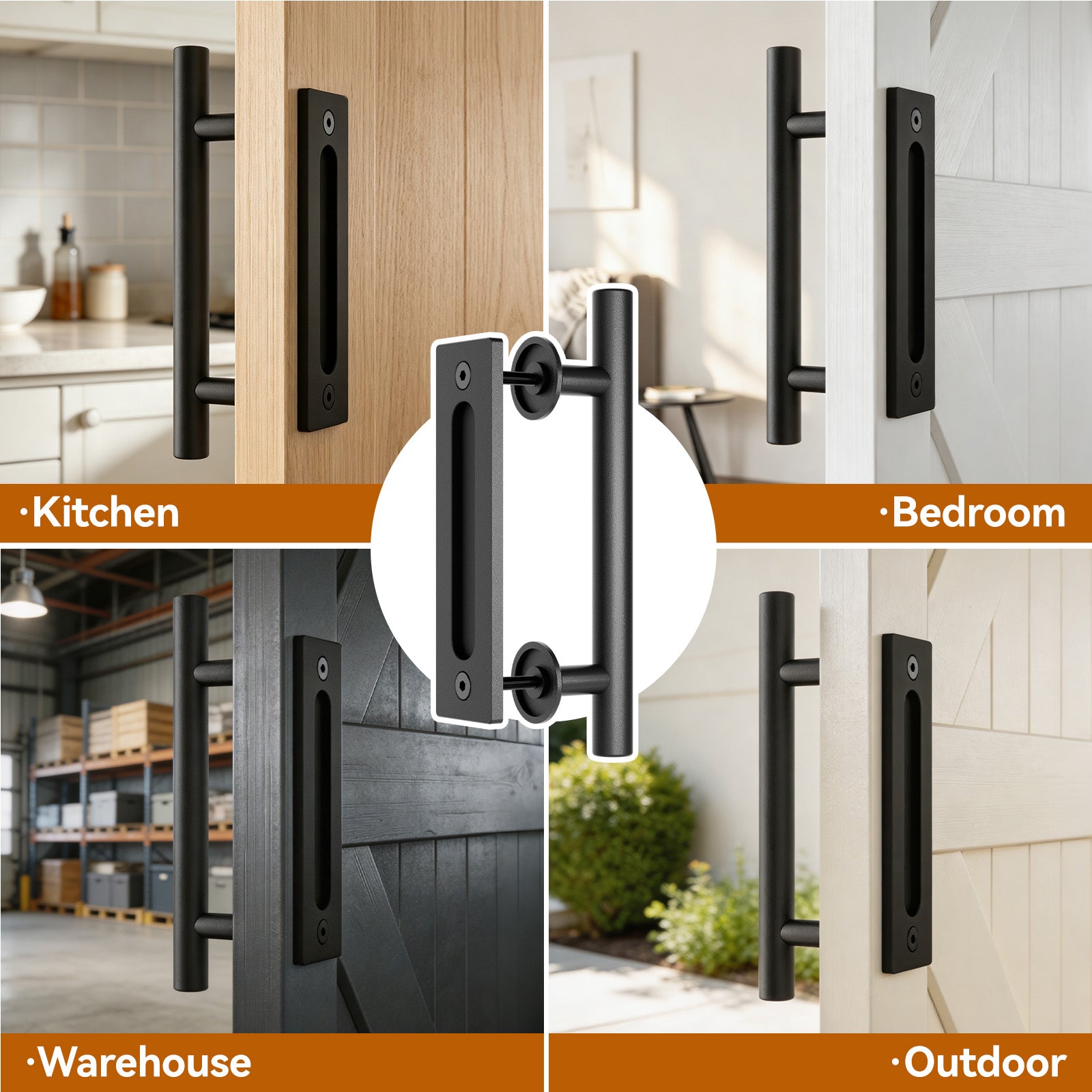2PCS 30CM Sliding Barn Door Handle Two-Side Design,Matt Black