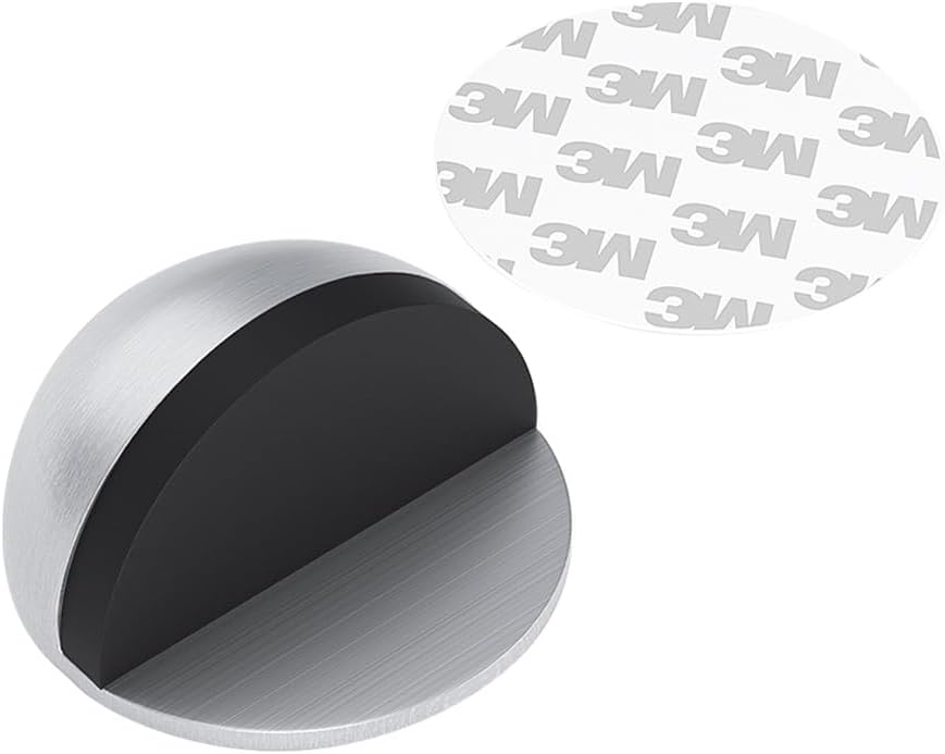 4 Pack Door Stoppers, 3M Adhesive Door Stopper, Stainless Steel Half Dome Floor Door Stop, Brushed Nickel Door Stops, No Drill Door Stopper for Office, Bedroom,Bath Shower Room (Non-magnetic)