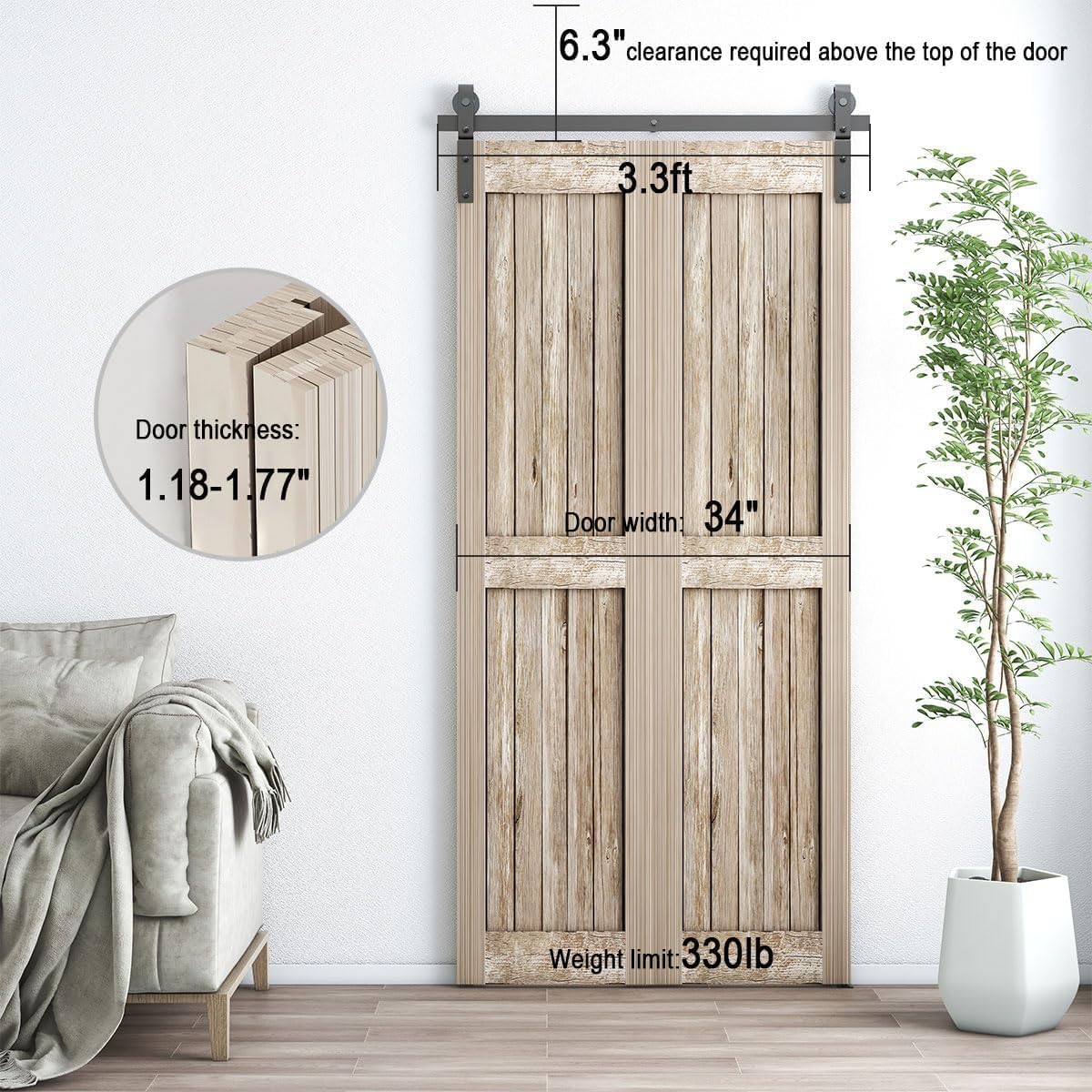 40"/3.3FT Bi-Folding Sliding Barn Door Hardware Kit for 2 Doors, Bi Fold Barn Door Hardware Fit Door Opening Width 34",Smoothly and Quietly,Easy to Install,No Door Panel (J Shape Hanger)