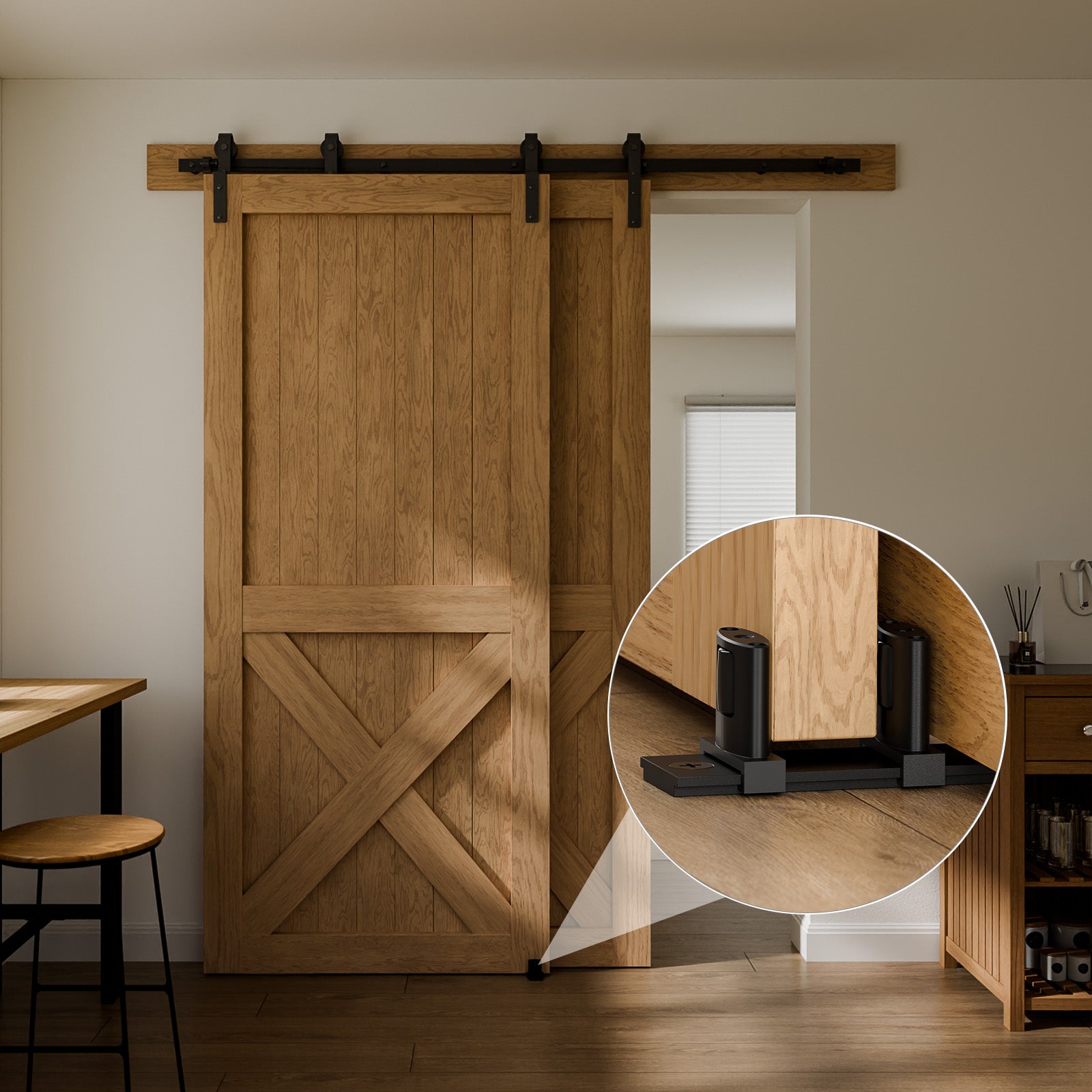 Siding Closet Door Floor Guide,Update Adjustable 3-Roller Design for Bypass Door Floor Guide,Sliding Door Bottom Guide,Easy Install, Black