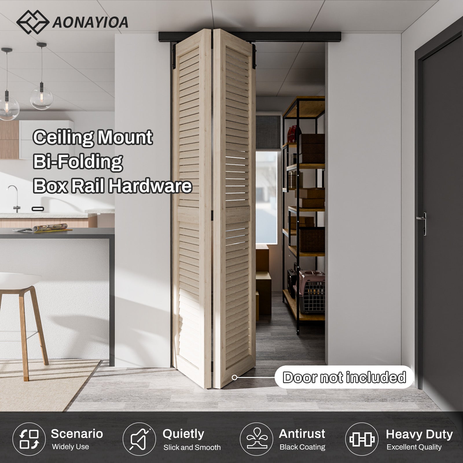 Ceiling Mount Box Rail Hardware Bifold Sliding Barn Door Hardware Heavy Duty Sliding Barn Door Track, Aluminium Alloy Kit for 2 Doors (No Door)