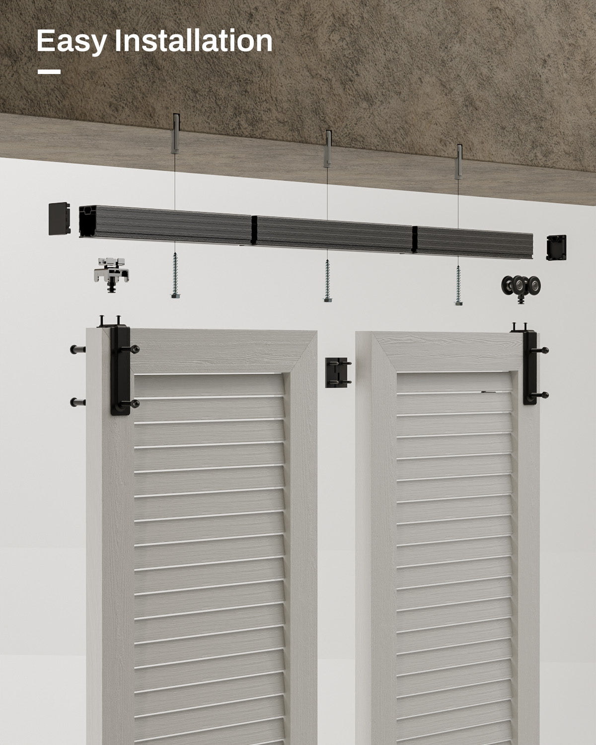 Box Rail Hardware Bifold Sliding Barn Door Hardware Track, Ceiling Mount Aluminium Alloy Kit for 2 Bifold Doors (Door Not Included)