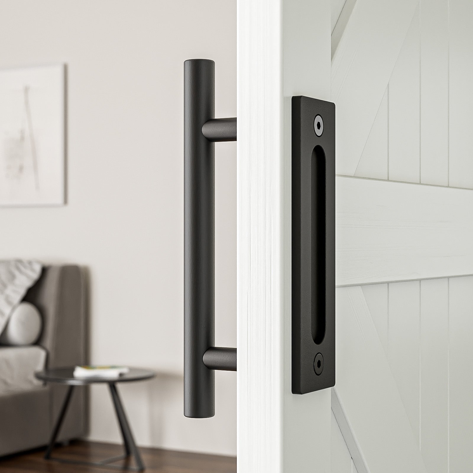 2PCS 30CM Sliding Barn Door Handle Two-Side Design,Matt Black