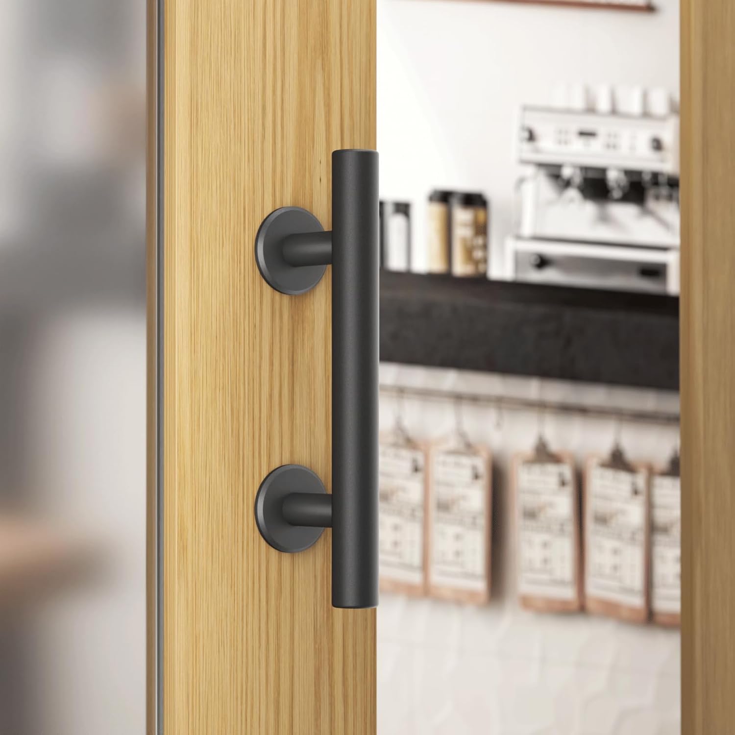 AONAYIOA 24CM Schiebetürgriff, Schiebetürtürgriff, für Scheunentür Holztür, Schranktür, Schwarz