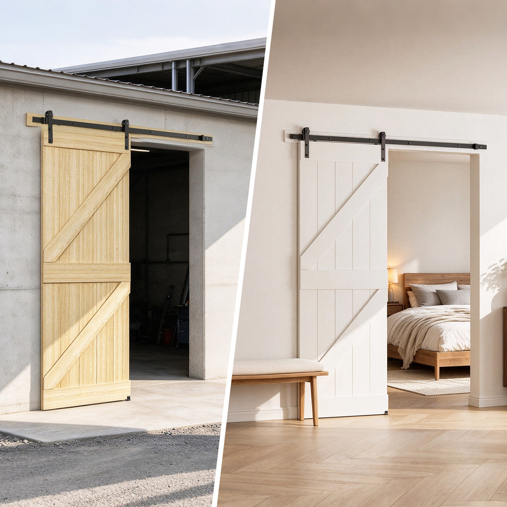 6.6FT/200CM Sliding Barn Door Hardware Kit with Adjustable Floor Guide Heavy and Sturdy Track Suitable For Single Door With Width of 100CM，Smoothly and Quietly,Easy to Install(Door not Included)