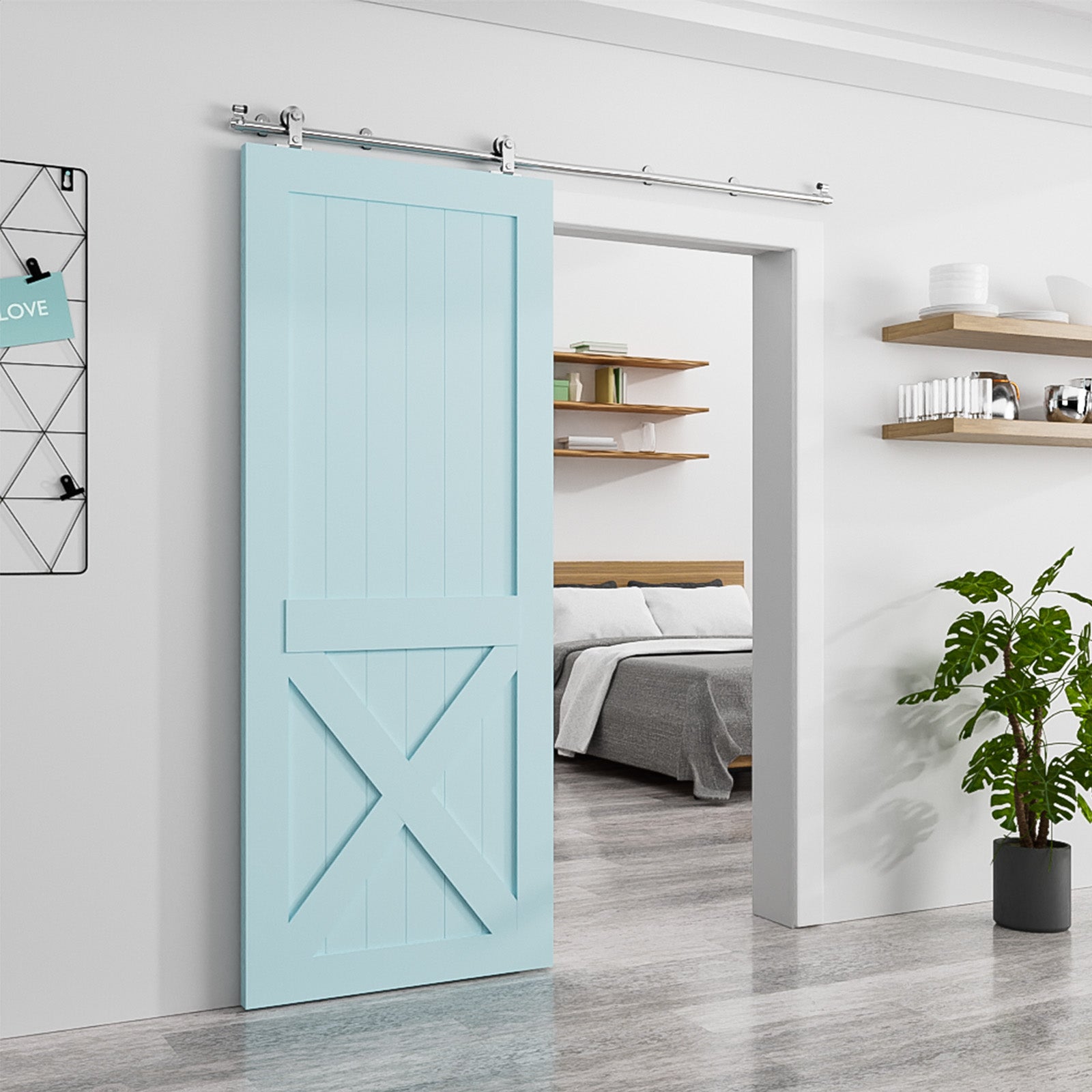 6FT Top Mount Sliding Barn Door Hardware Kit, Stainless Steel Barn Door Hardware Track and Kit, Heavy Duty Sturdy Barn Door Hardware Kit for Single Door（T Shaped）