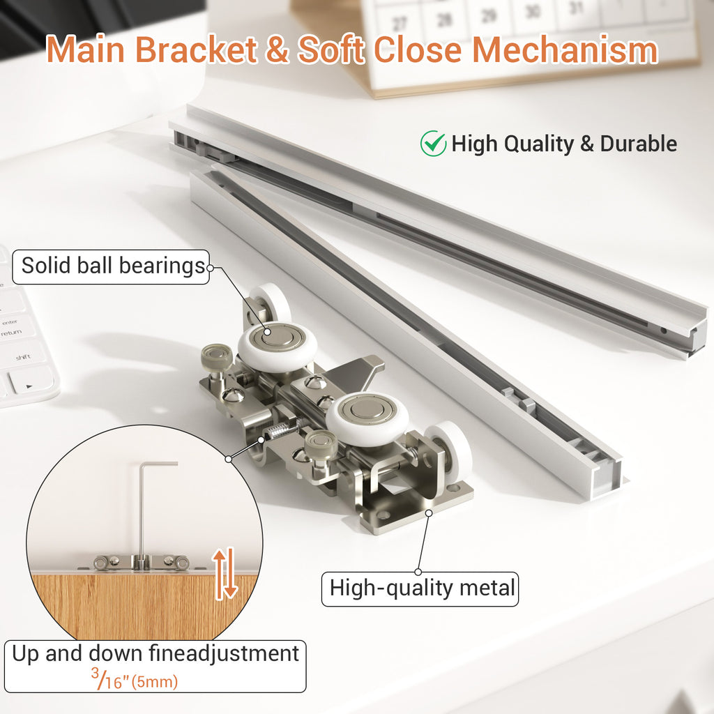 36" Concealed Sliding Barn Door Hardware with Soft Close Mechanism,Hidden Barn Door Hardware Kit,Wall Mount no Floor Track Fits Opening Width 25"-29"(Door not Included)