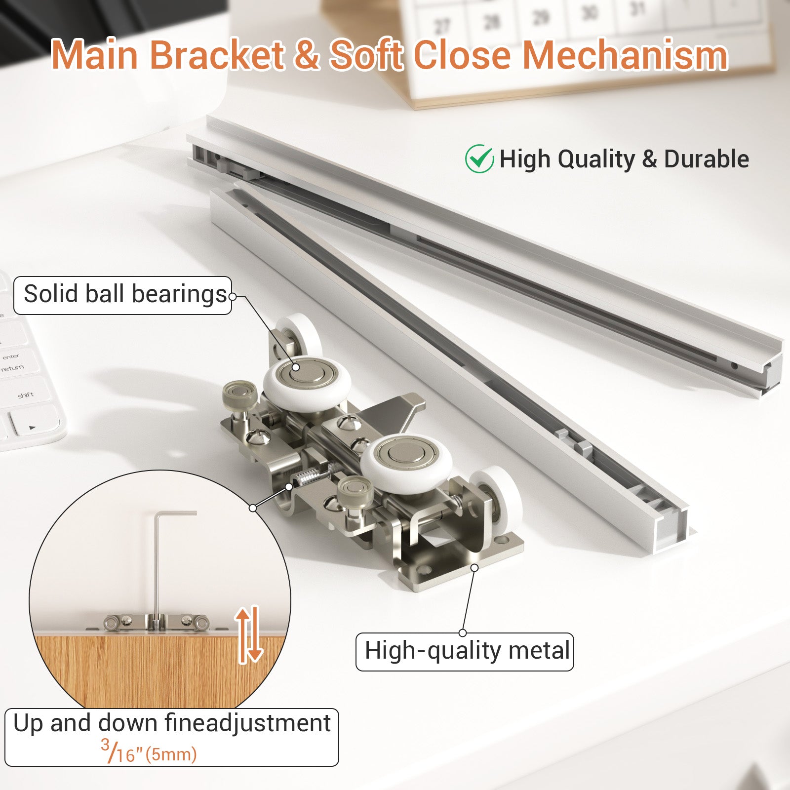 36" Concealed Sliding Barn Door Hardware with Soft Close Mechanism,Hidden Barn Door Hardware Kit,Wall Mount no Floor Track Fits Opening Width 25"-29"(Door not Included)