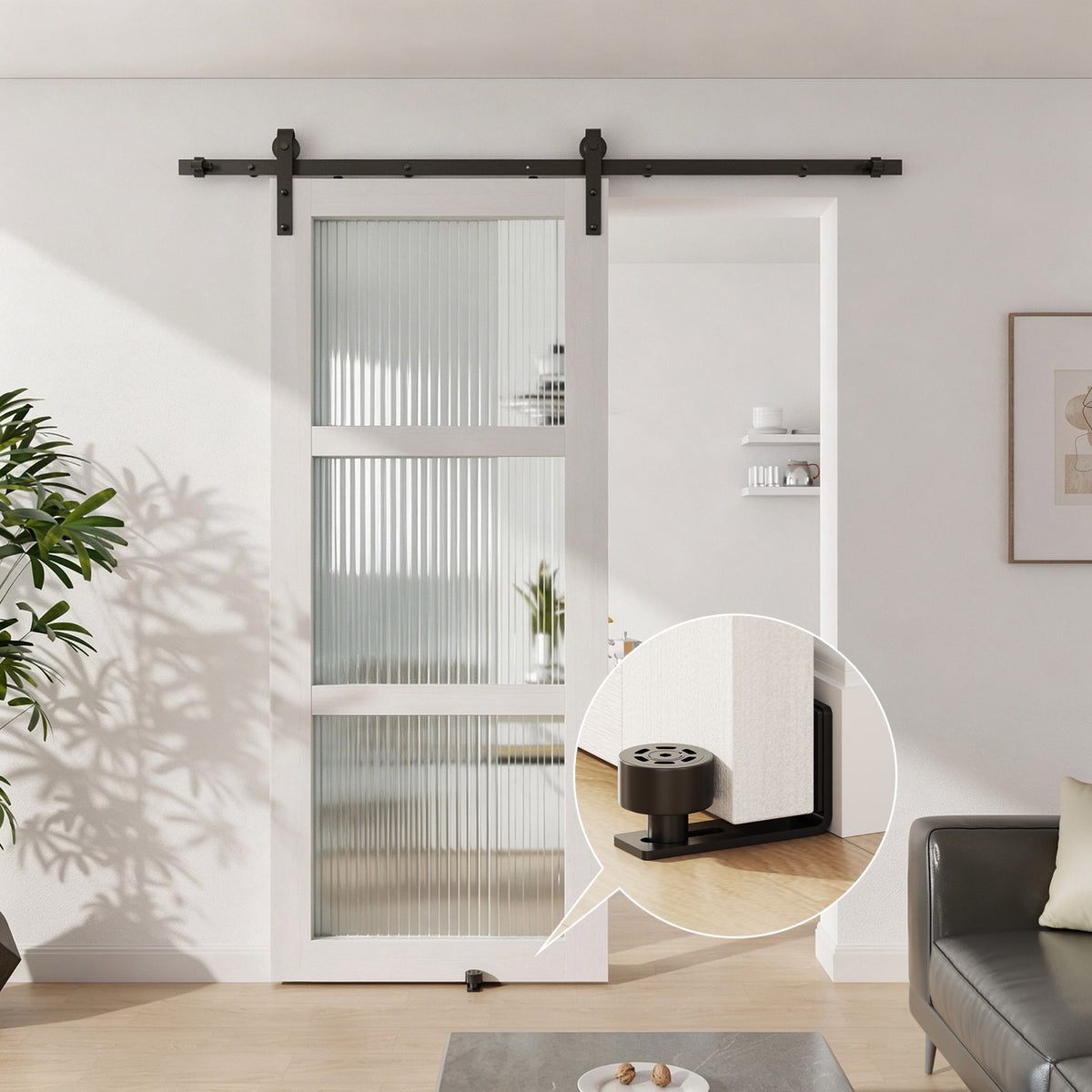 2PCS AONAYIOA Adjustable Roller Sliding Barn Door Bottom Floor Guide, Wall Mounted Barn Floor Guide, with Flush Flat Bottom, Fit All Size(Black)