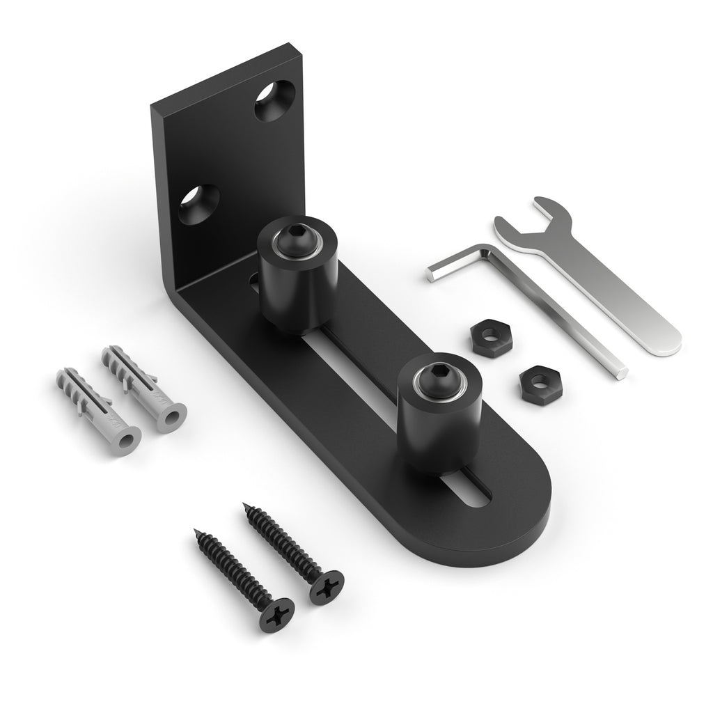 AONAYIOA Verstellbare Bodenführung für Schiebetüren, 2-Rollen-Design, flacher Boden, Wandmontage, schwarz (1Stk)